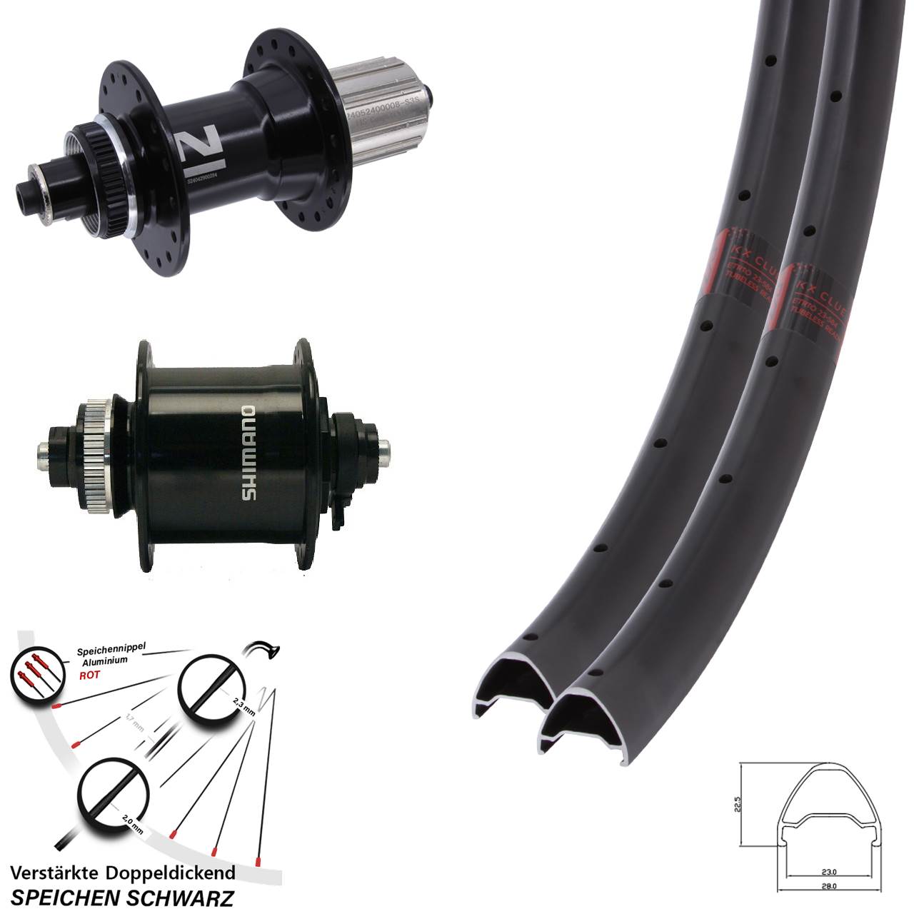 28 Zoll KX Clue Novatec D042SB Shimano DH-UR700-3D Disc Laufradsatz QR 8-12 fach HG