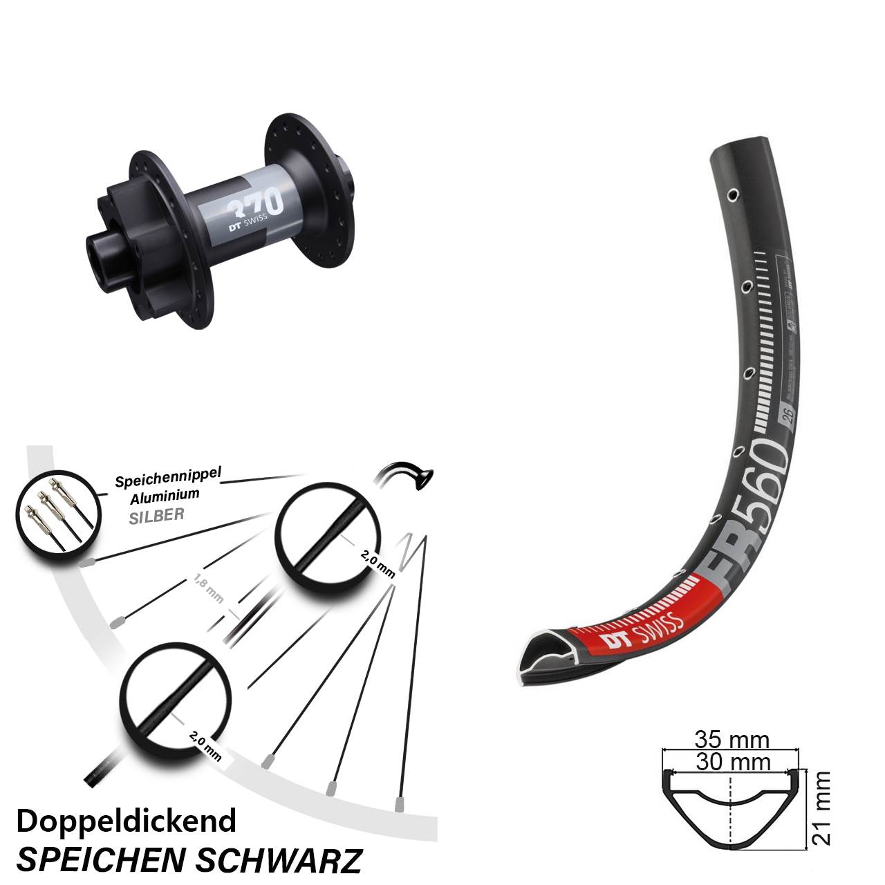 26 Zoll DT Swiss FR 560 370 Disc Laufrad 15x100