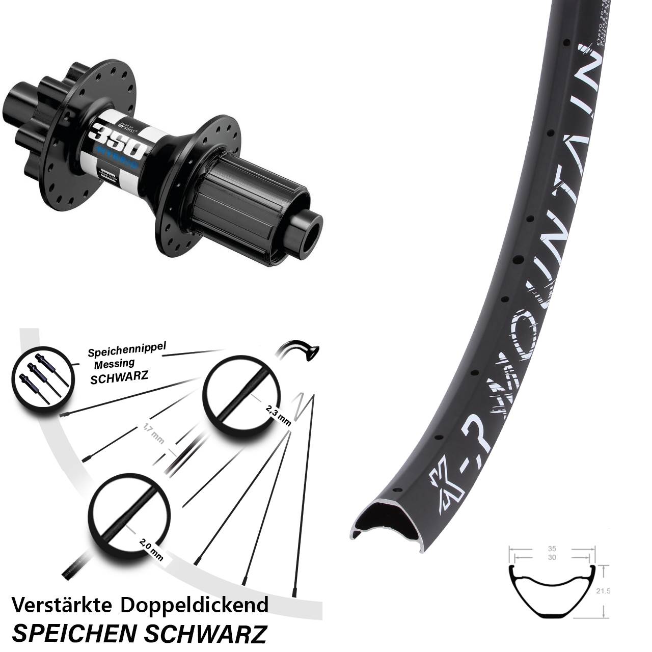 29 Zoll KX-R Mountain DT Swiss 350 Hybrid Hinterrad 6-Loch 12x148 8-11 fach