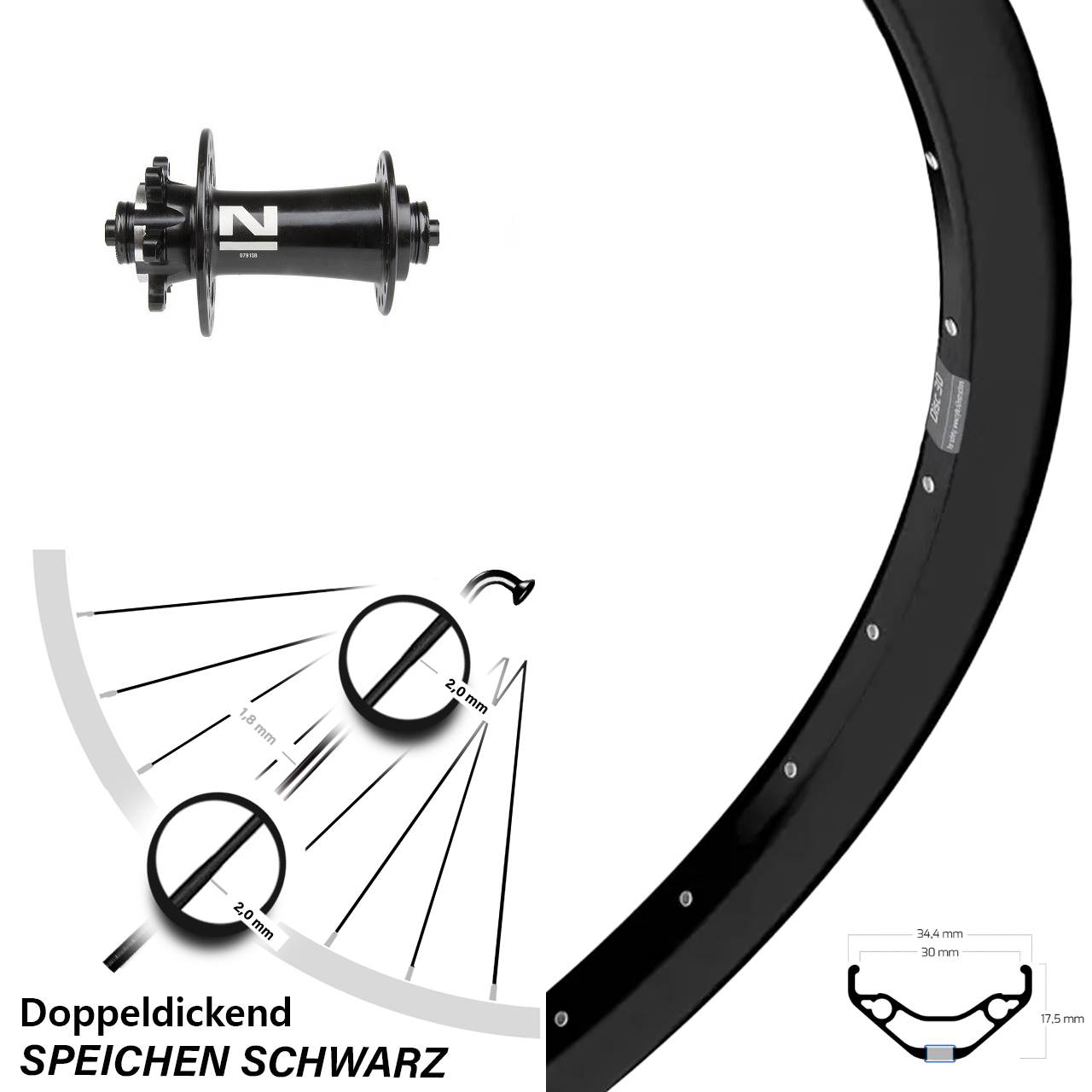 Ryde Disc 30 Novatec D791 27,5 Zoll 6-Loch Vorderrad für Schnellspanner