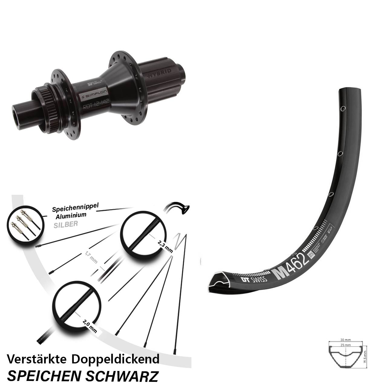 Hinterrad Centerlock 29 Zoll DT Swiss M462-370 Hybrid 8-11 fach HG 12x142