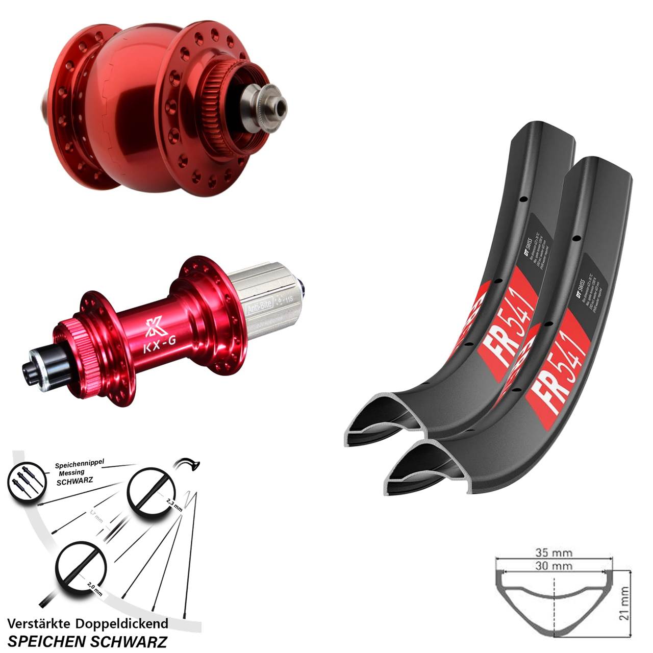 DT Swiss FR541 KX-G rot SON delux 27,5 Zoll Disc Laufradsatz QR 8-12 fach HG