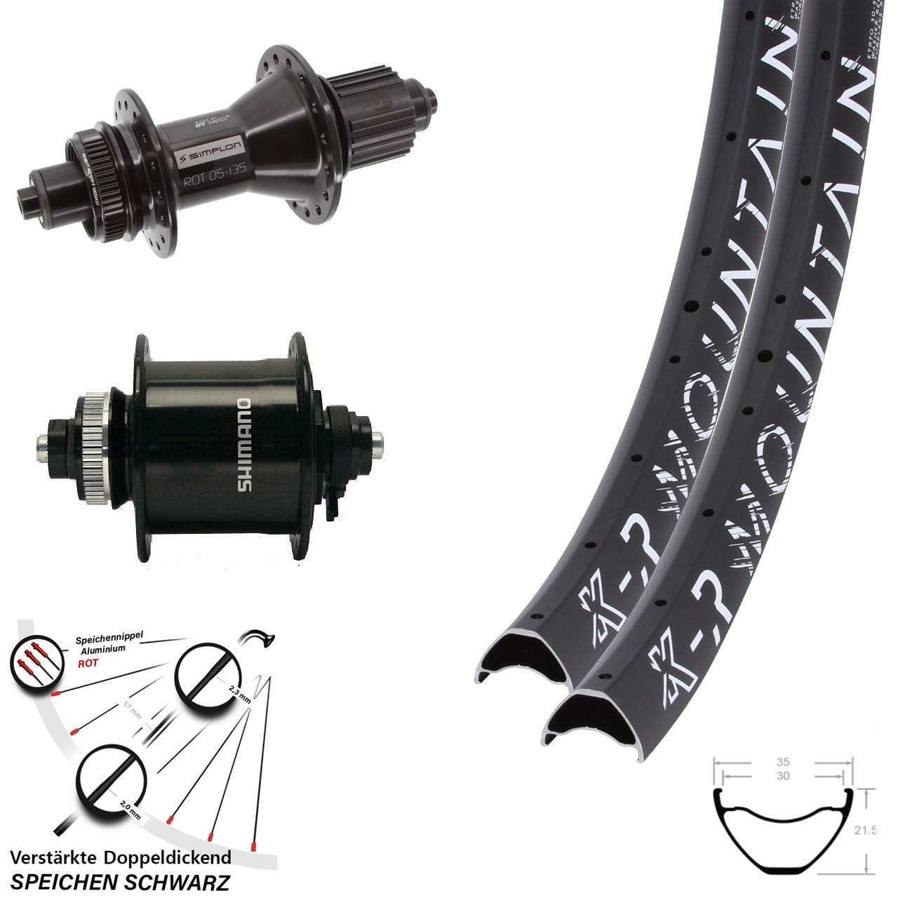 Disc Laufradsatz 29+ Zoll KX-R Mountain DT Swiss 370 Hybrid Shimano DH-UR700 Micro Spline