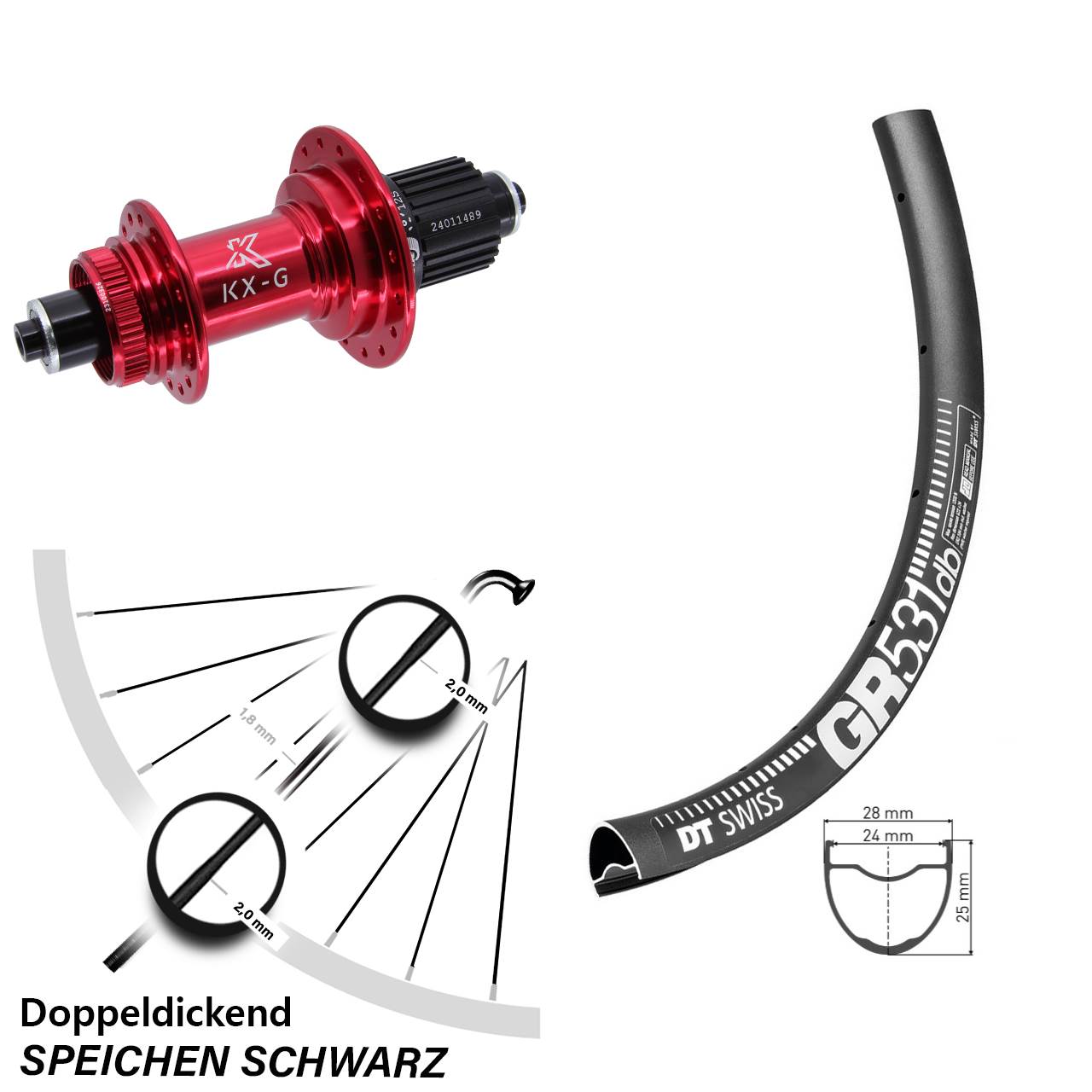 28 Zoll Hinterrad DT Swiss GR 531 KX-G rot Micro Spline