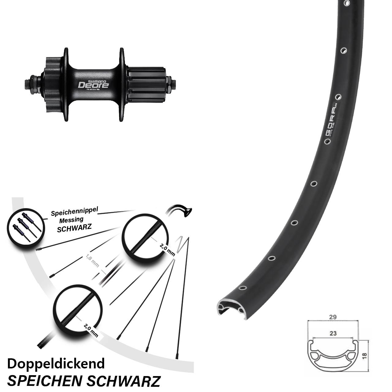 Disc Hinterrad 26 Zoll Gora 23 Shimano Deore 8-11 fach für Schnellspanner