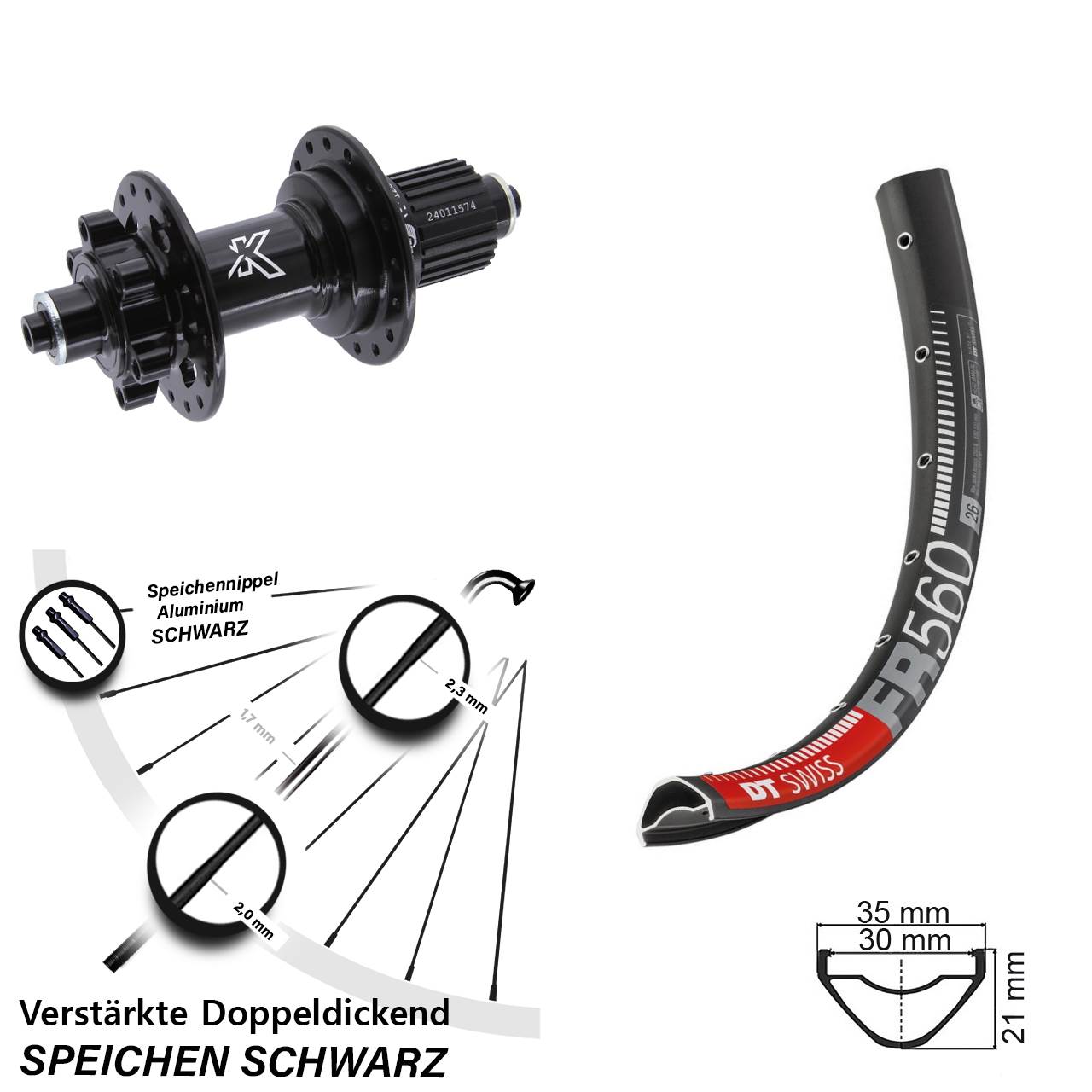 DT Swiss FR560 KX-M 26 Zoll Hinterrad 6-Loch QR Micro Spline