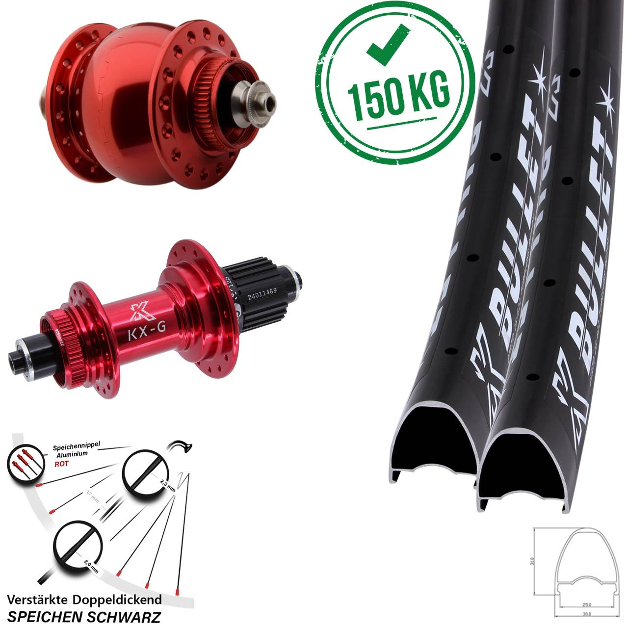 Centerlock Laufradsatz QR 28 Zoll KX-G Bullet rot SON delux Micro Spline