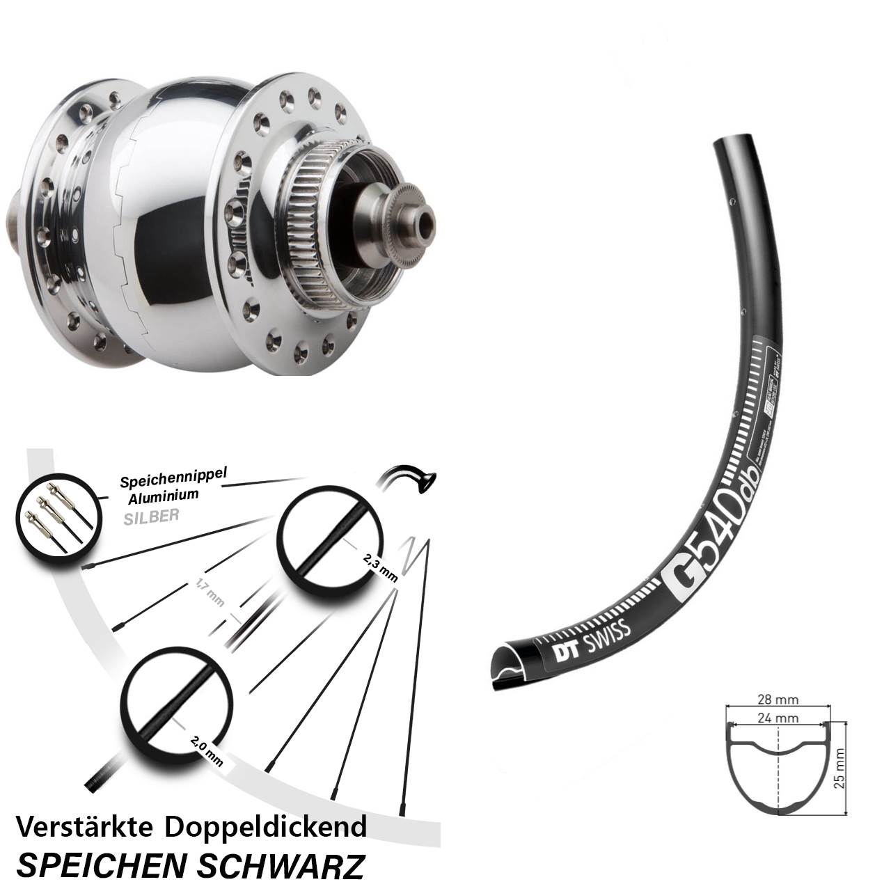 Centerlock Vorderrad mit Dynamo 29 Zoll DT Swiss G540 SON 28 poliert für Schnellspanner