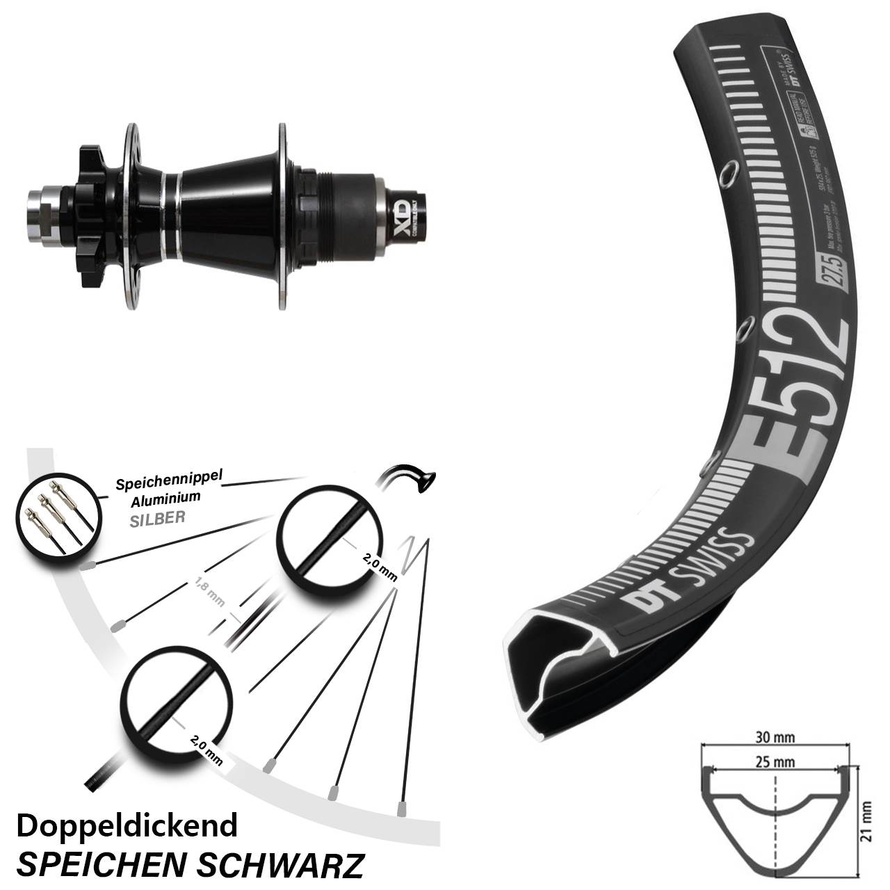 27,5 Zoll DT Swiss E 512 Formula GDC Disc Hinterrad 12x142 XD