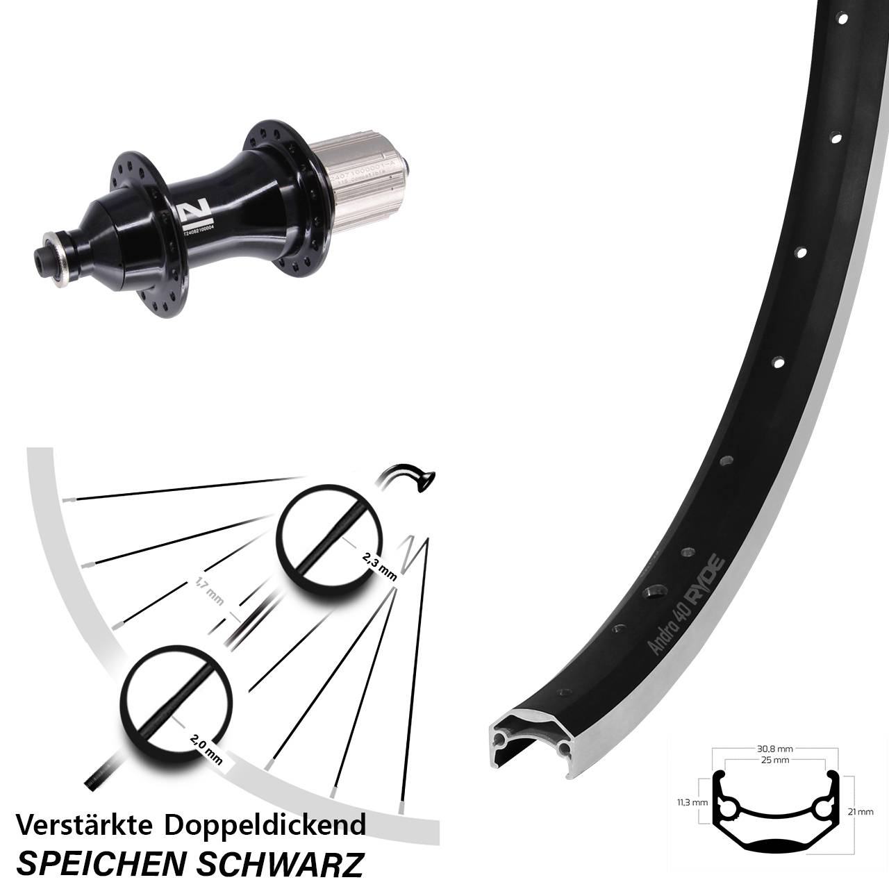 Laufrad hinten QR 20 Zoll Ryde Andra 40 Novatec F162 Heavy Duty 8-12 fach HG