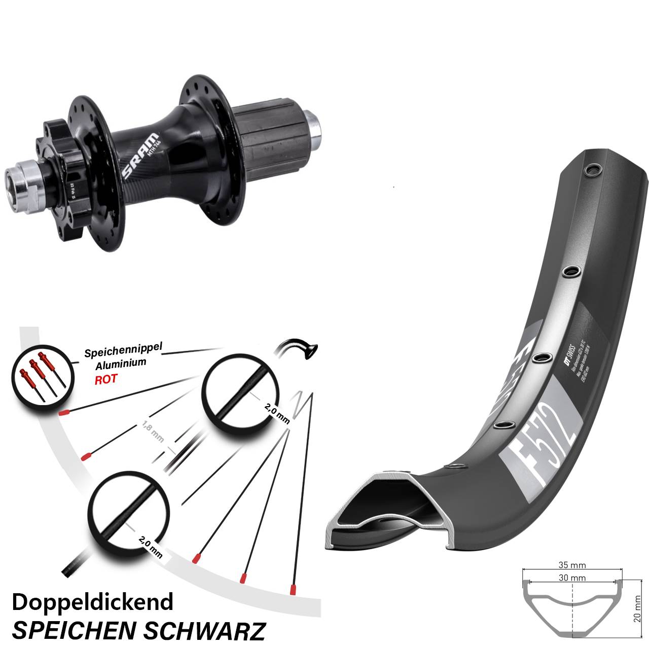 6-Loch Hinterrad 12x148 29 Zoll DT Swiss F572 Sram 746 8-11 fach