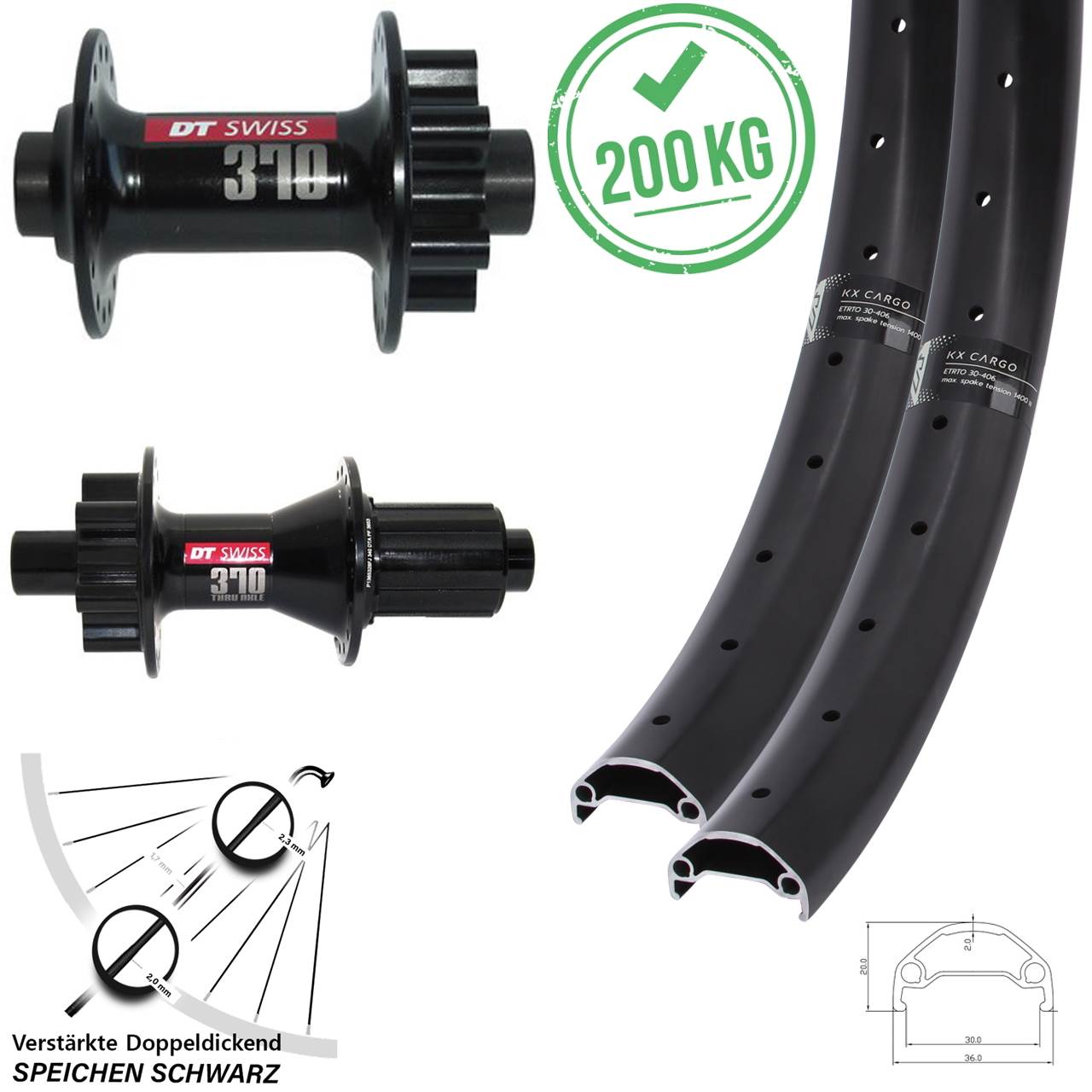 Disc Laufradsatz 15x100 12x142 29 Zoll KX Cargo DT Swiss 370 DT Swiss 370 Hybrid 8-11 fach