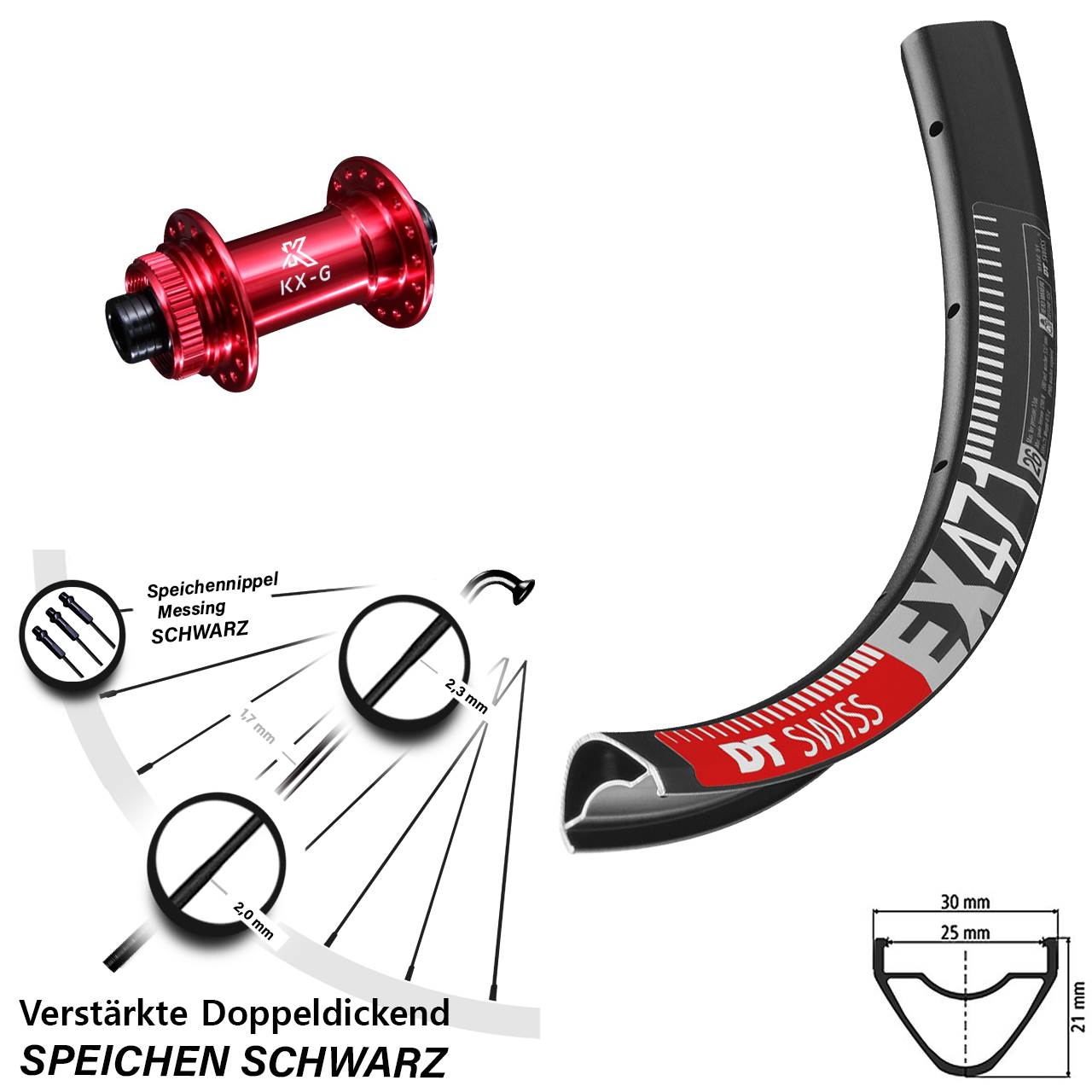 Disc Laufrad 12x100 27,5 Zoll DT Swiss EX 471 KX-G rot