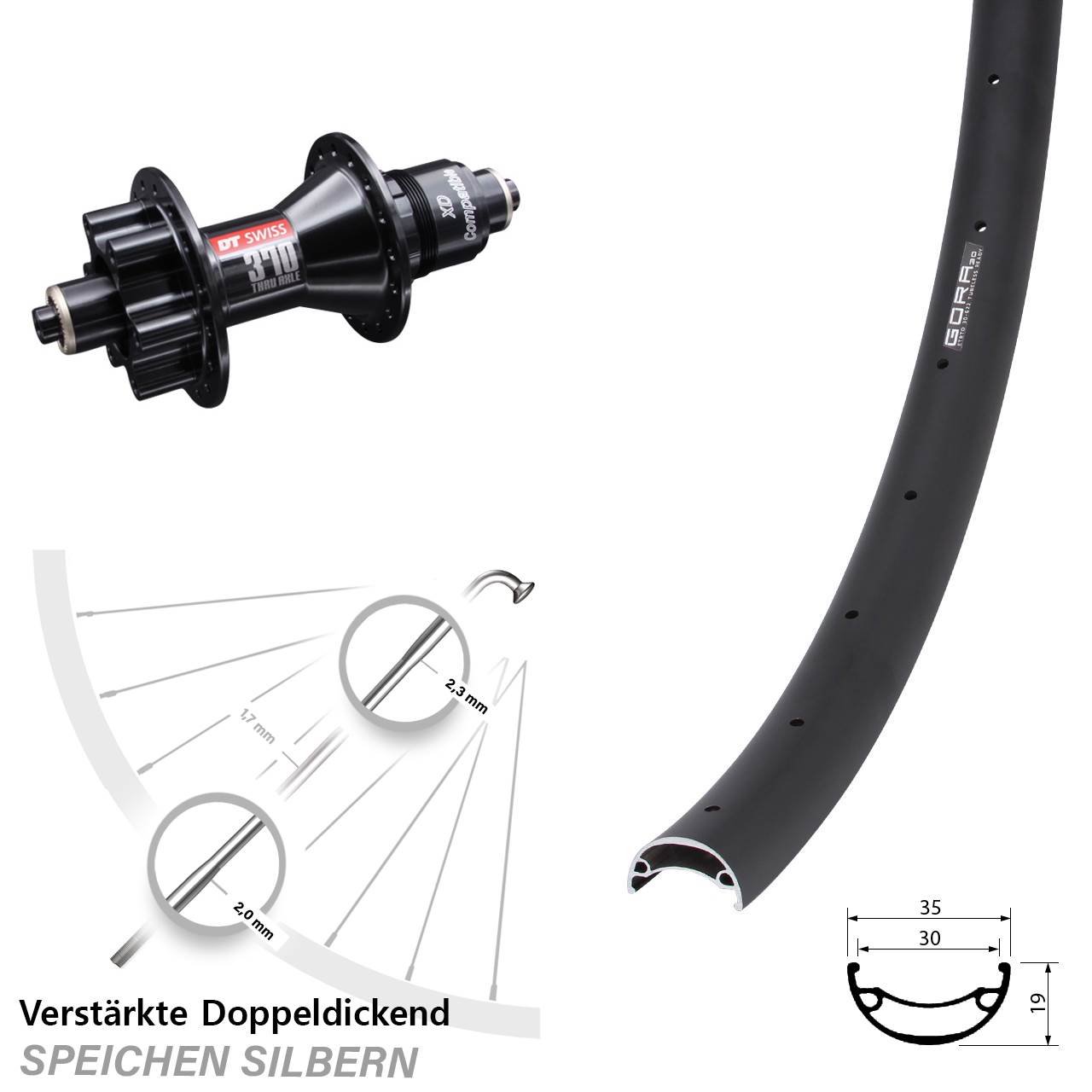 29 Zoll Gora 30 DT Swiss 370 Hinterrad 6-Loch für Schnellspanner XD 11-12 fach