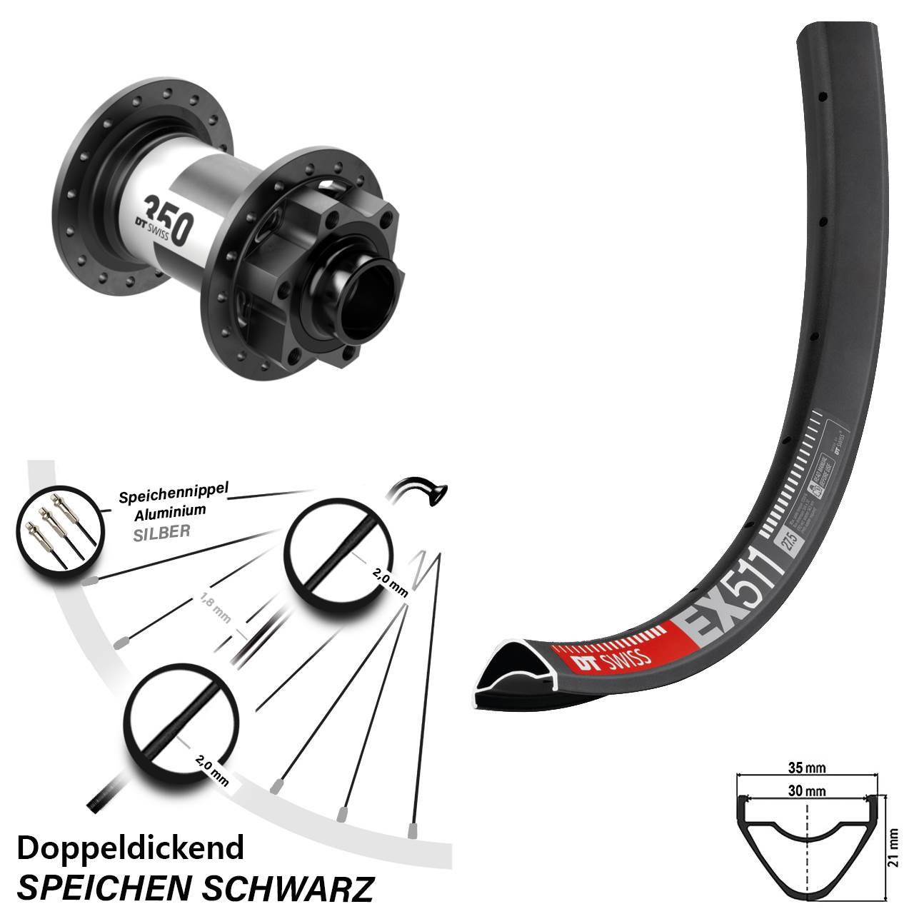 Disc Laufrad 29 Zoll DT Swiss EX 511 350 20x110 Boost