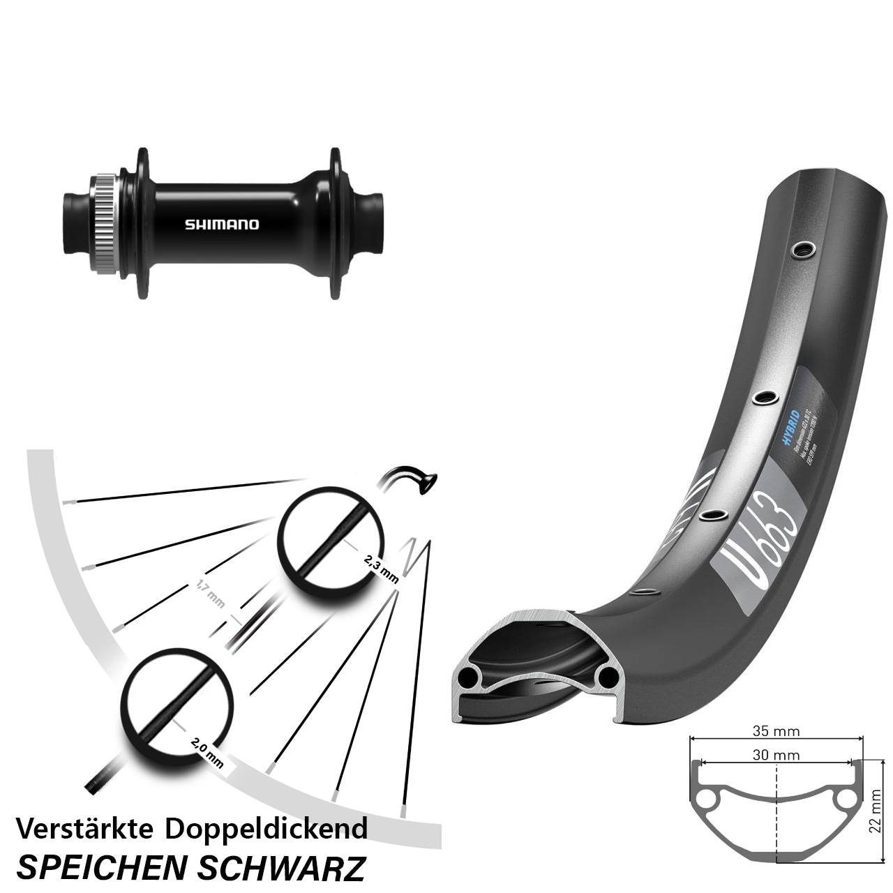 Disc Vorderrad 20 Zoll DT Swiss U663 Shimano HB-TC500 15x100