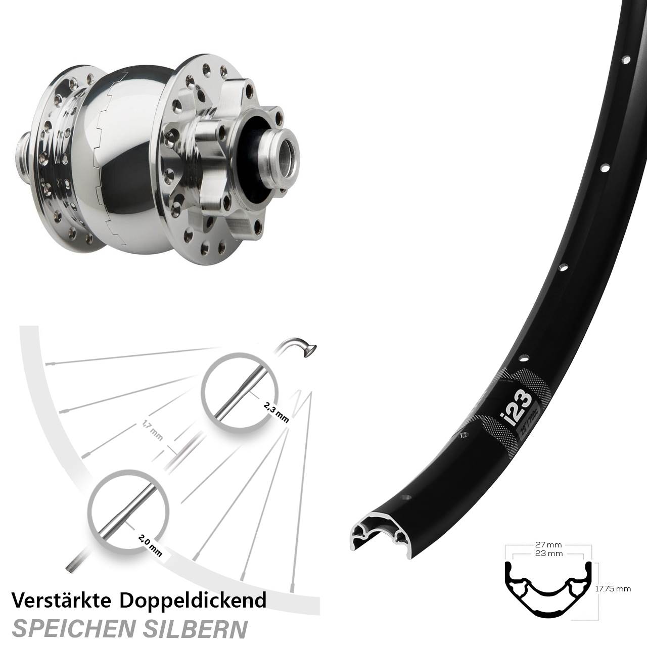 6-Loch Dynamo-Vorderrad 28-29 Zoll WTB i23 SON 28 12x100
