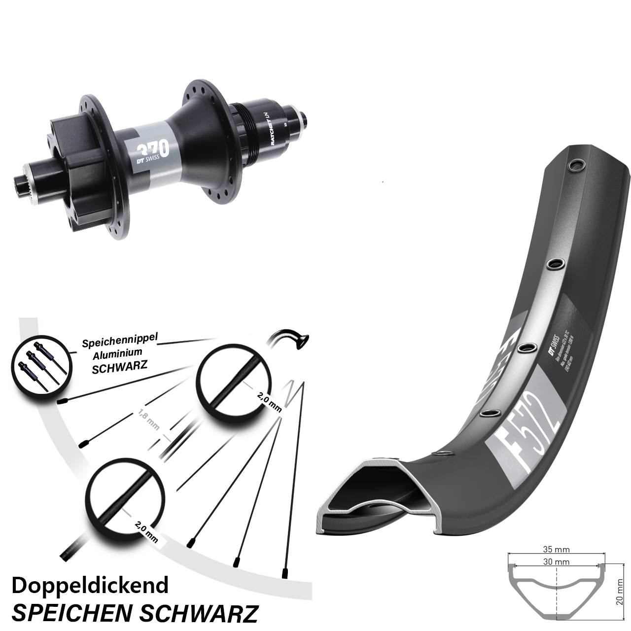 DT Swiss F572 370 27,5 Zoll 6-Loch Hinterrad für Schnellspanner Boost XD 11-12 fach