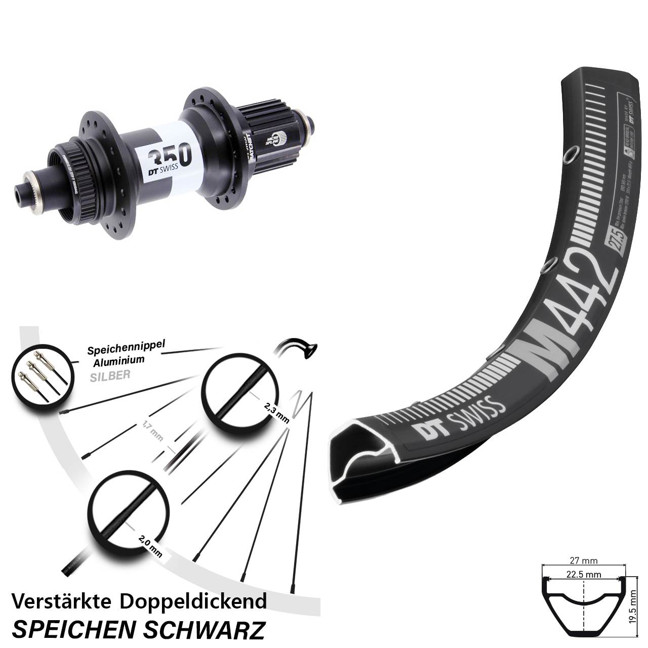 28 Zoll DT Swiss M442-350 Ratchet 36 Centerlock Hinterrad QR Shimano Micro Spline
