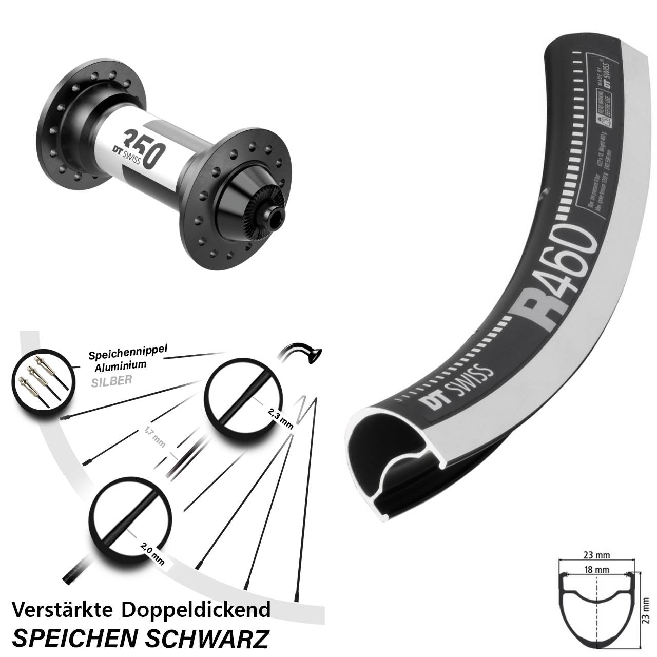 28 Zoll Vorderrad DT Swiss R460-350 Rennrad Felgenbremse