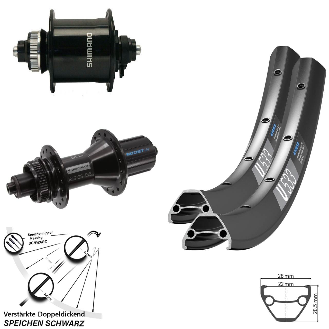 Laufradsatz Disc 27,5 Zoll DT Swiss U533-370 Hybrid Shimano DH-UR700 8-11 fach QR
