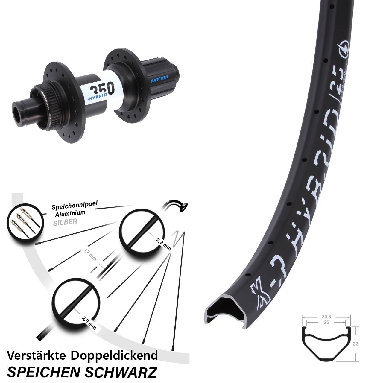 Disc Laufrad 26 Zoll KX-R Hybrid 25 DT Swiss 350 8-11 fach HG 12x148 Boost