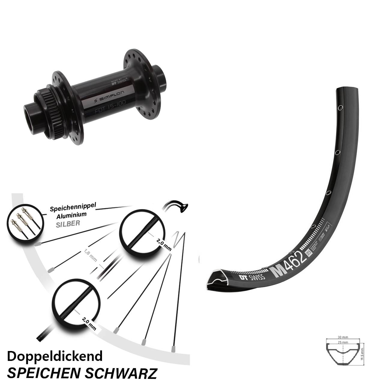 DT Swiss M 462 370 27,5 Zoll Centerlock Vorderrad 15x100