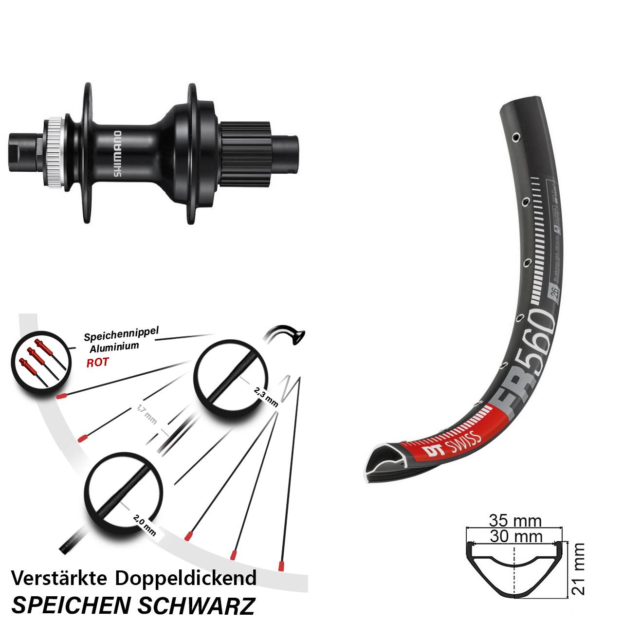 Hinterrad Centerlock 12x142 26 Zoll DT Swiss FR 560 Shimano FH-MT510 Micro Spline