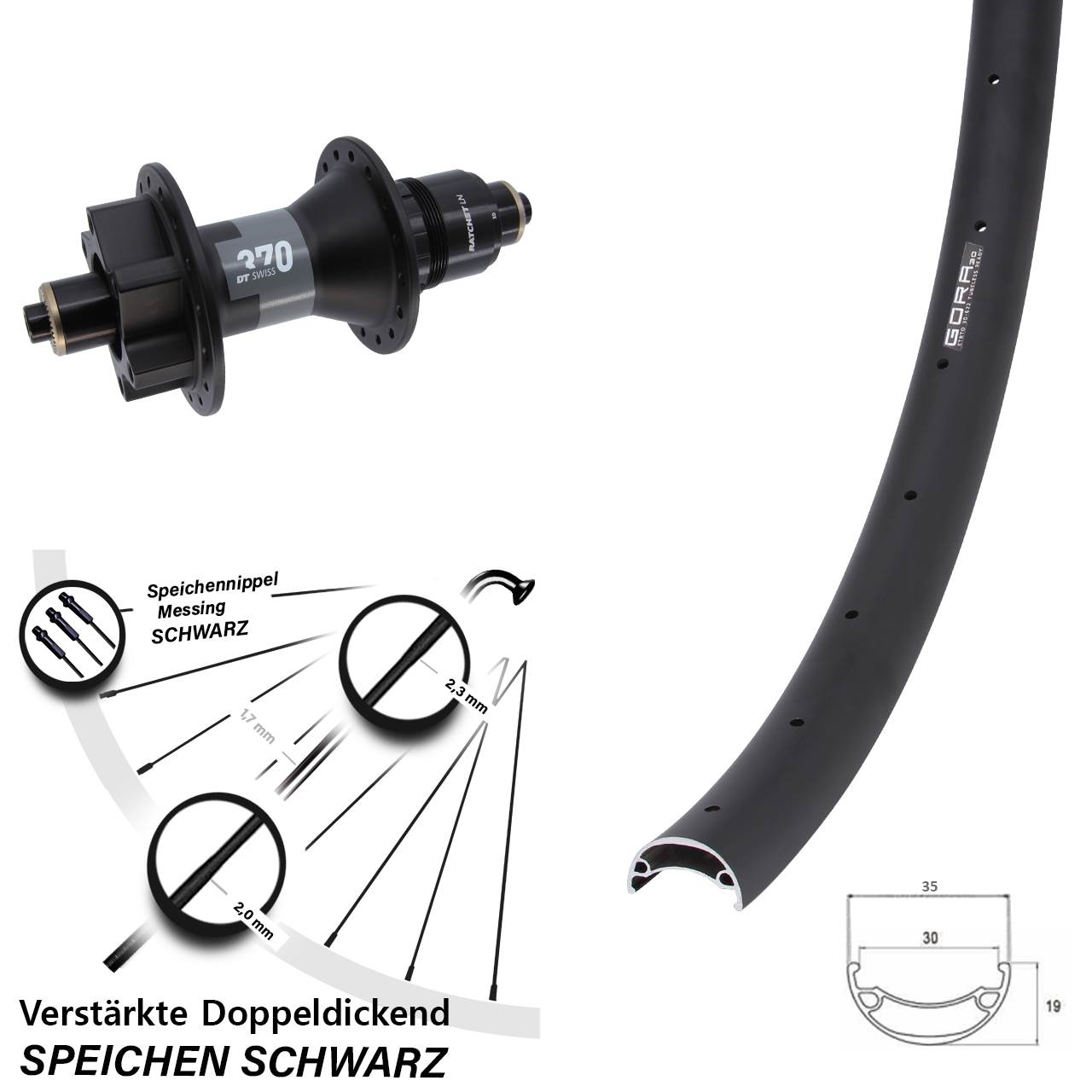 27,5 Zoll Gora 30 DT Swiss 370 Boost Disc Hinterrad QR XD