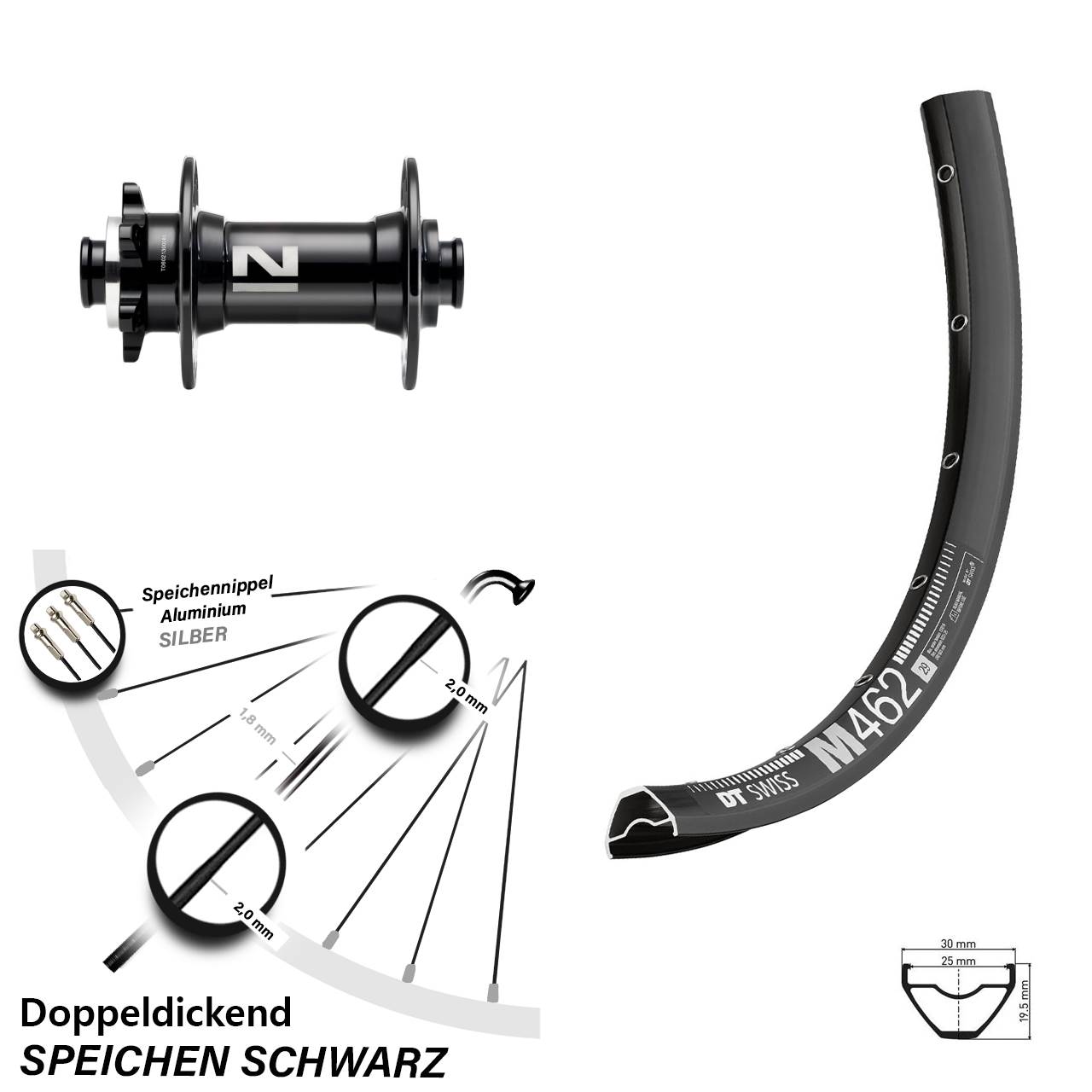 Disc Laufrad 27,5 Zoll DT Swiss M462 Novatec D041SB 15x110 Boost