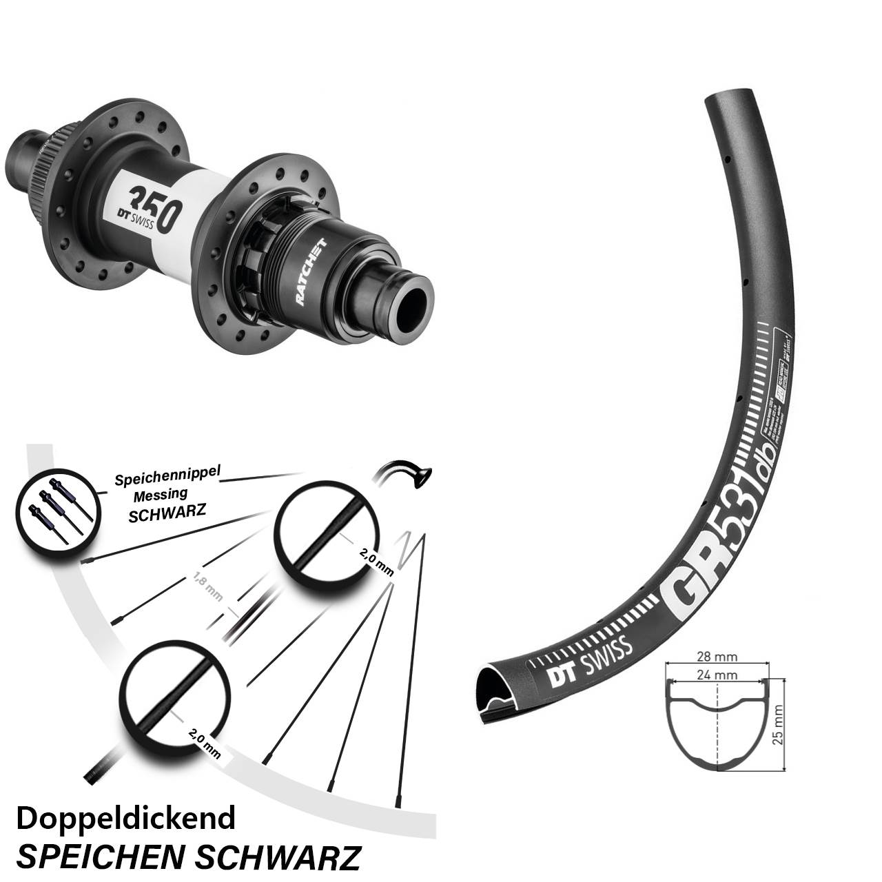 650B DT Swiss GR531-350 Disc Laufrad 12x142 SRAM XD