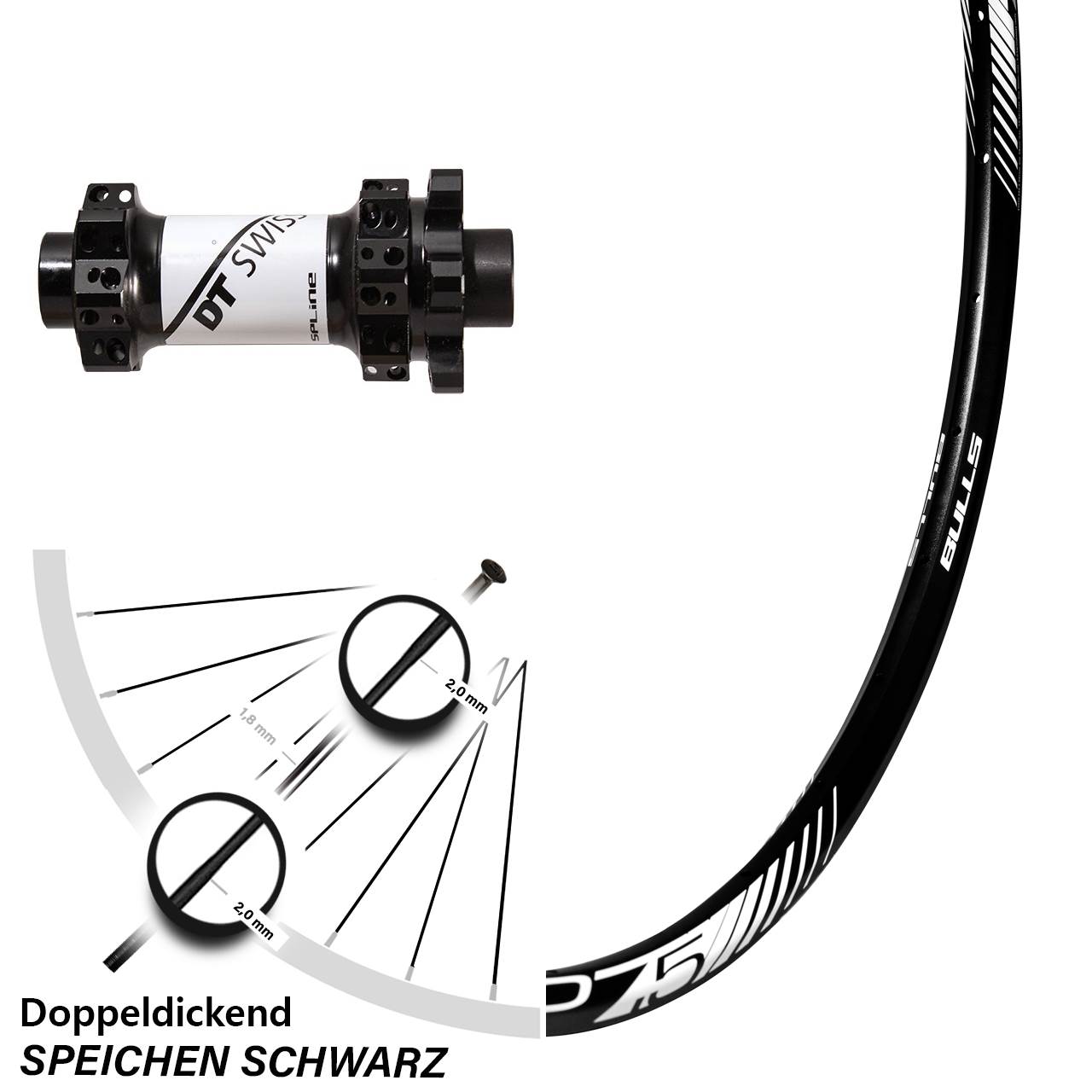 27,5 Zoll Vorderrad DT Swiss X1900 Nabe 15x100 mm Straightpull Bulls Sabre Disc Felge