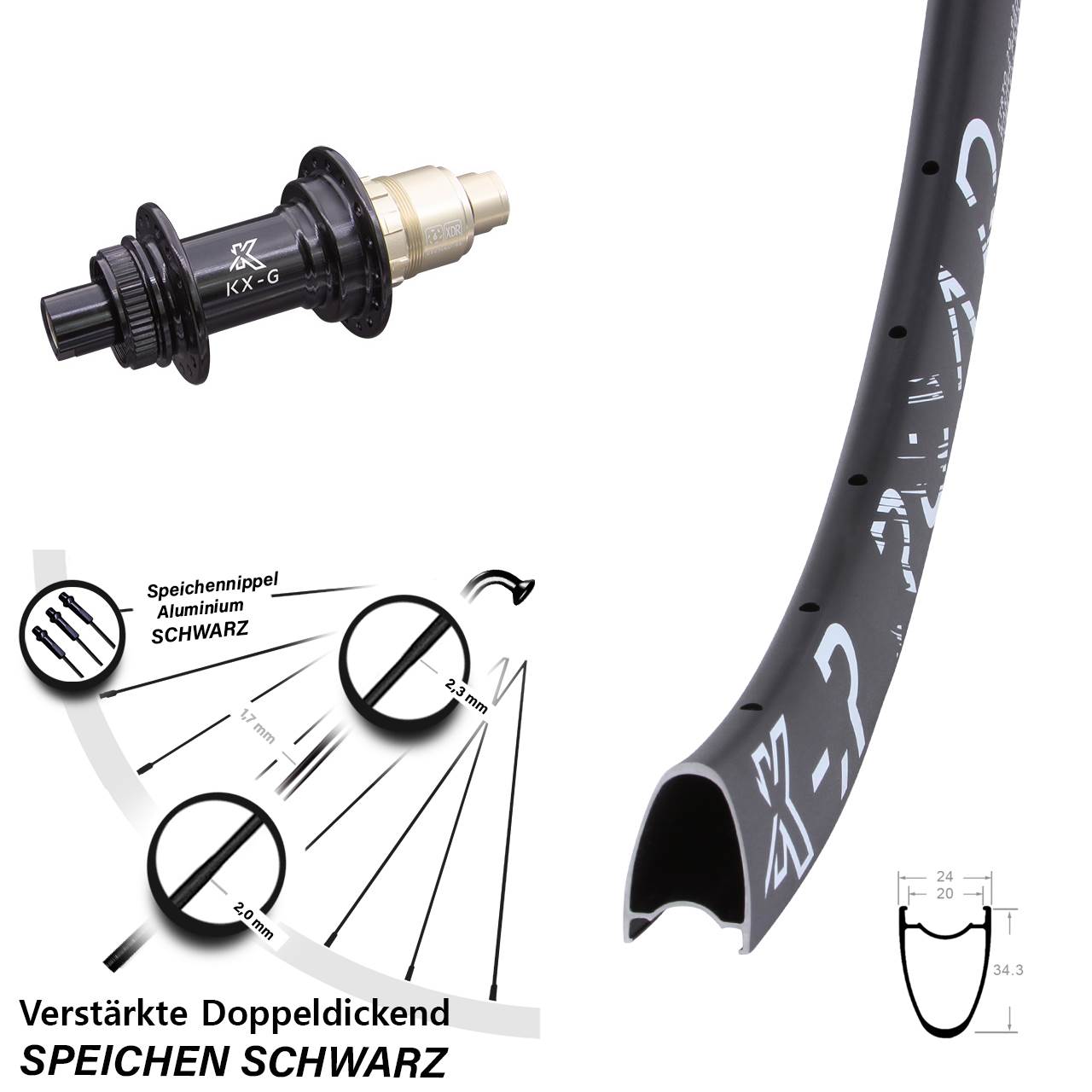 28-29 Zoll KX-R Road verstärkt Disc Hinterrad 12x142 XDR 11-12 fach