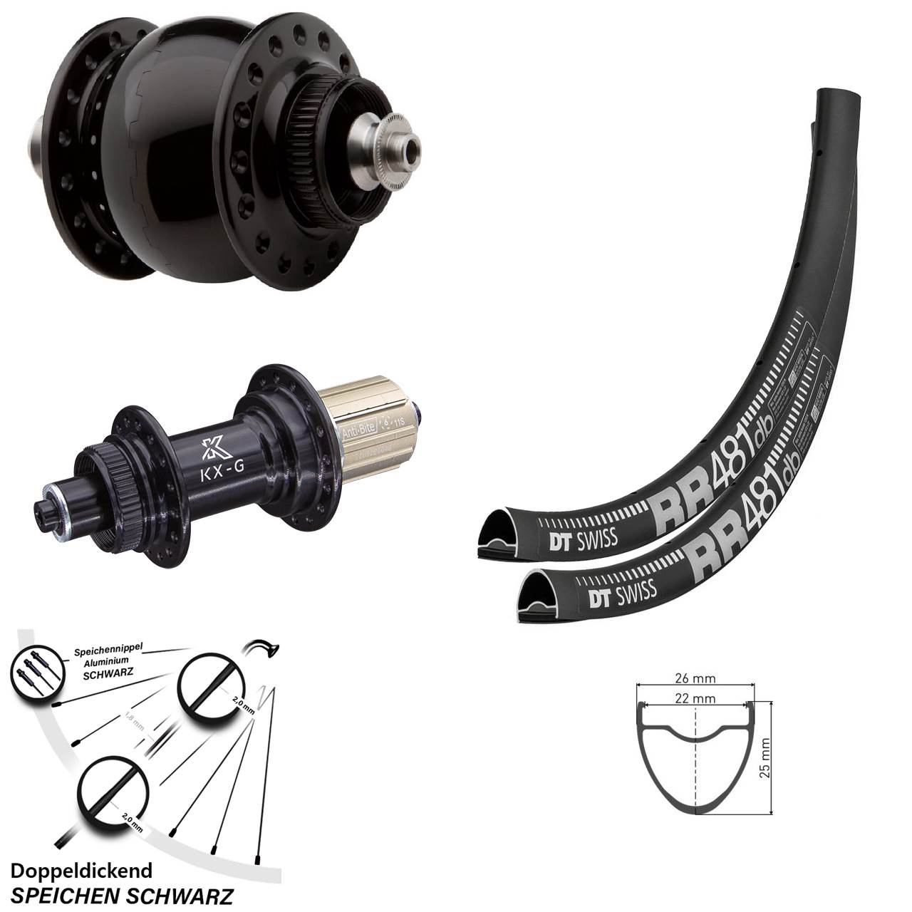 Laufradsatz SON 28 Zoll DT Swiss RR 481 Dynamo KX-G Nabe Centerlock 100/135 mm 11-fach