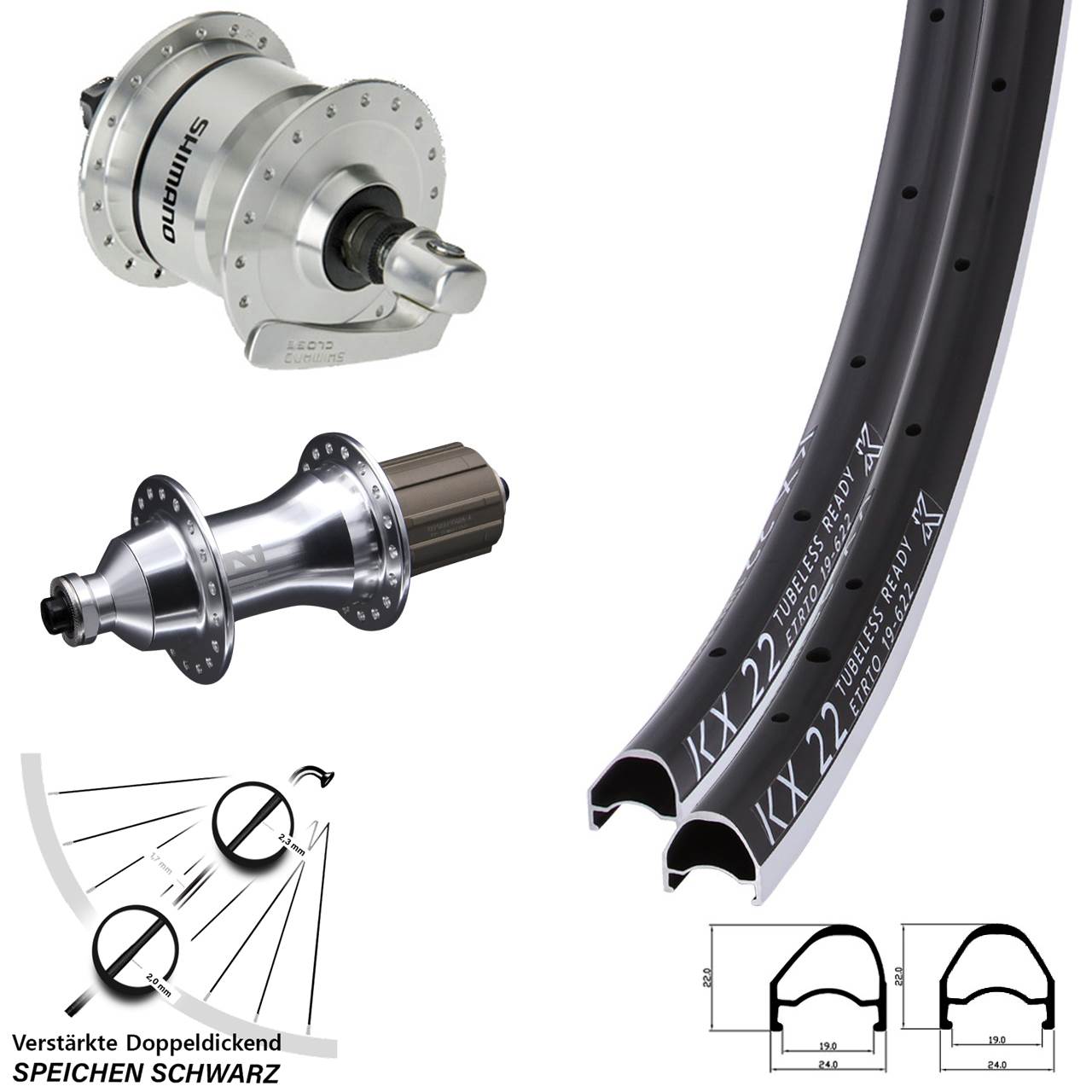 28 Zoll KX 22 OS Shimano DH-3N72 Novatec F162SB Laufradsatz QR 8-12 fach HG