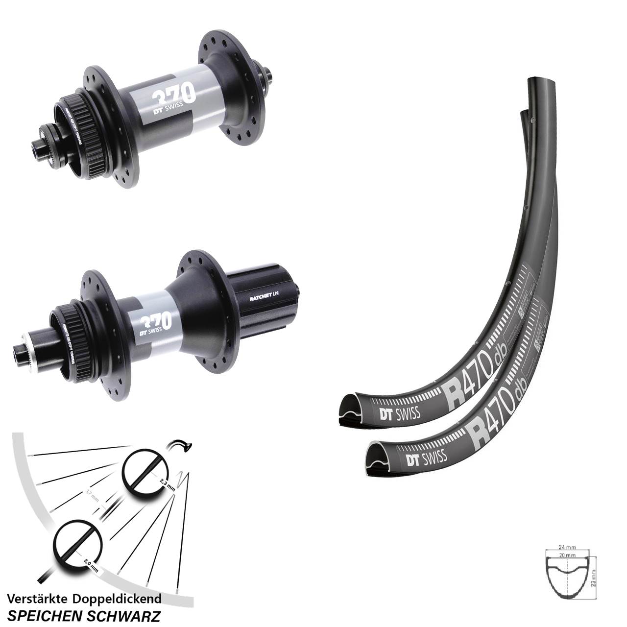 28 Zoll DT Swiss R 470 370 Centerlock Laufradsatz QR 8-12 fach HG