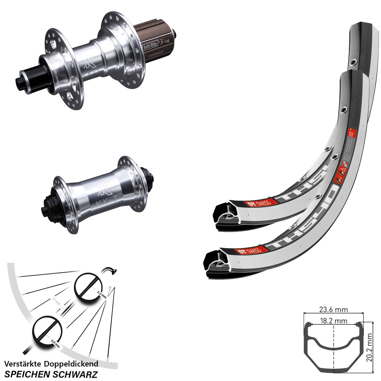 Laufradsatz für Schnellspanner 28 Zoll DT Swiss TK 540 KX-T verstärkt 8-12 fach