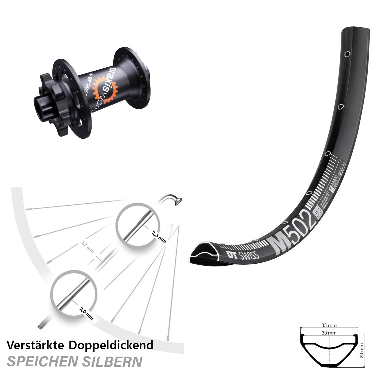 Vorderrad 6-Loch 29 Zoll DT Swiss M 502-350 15x100
