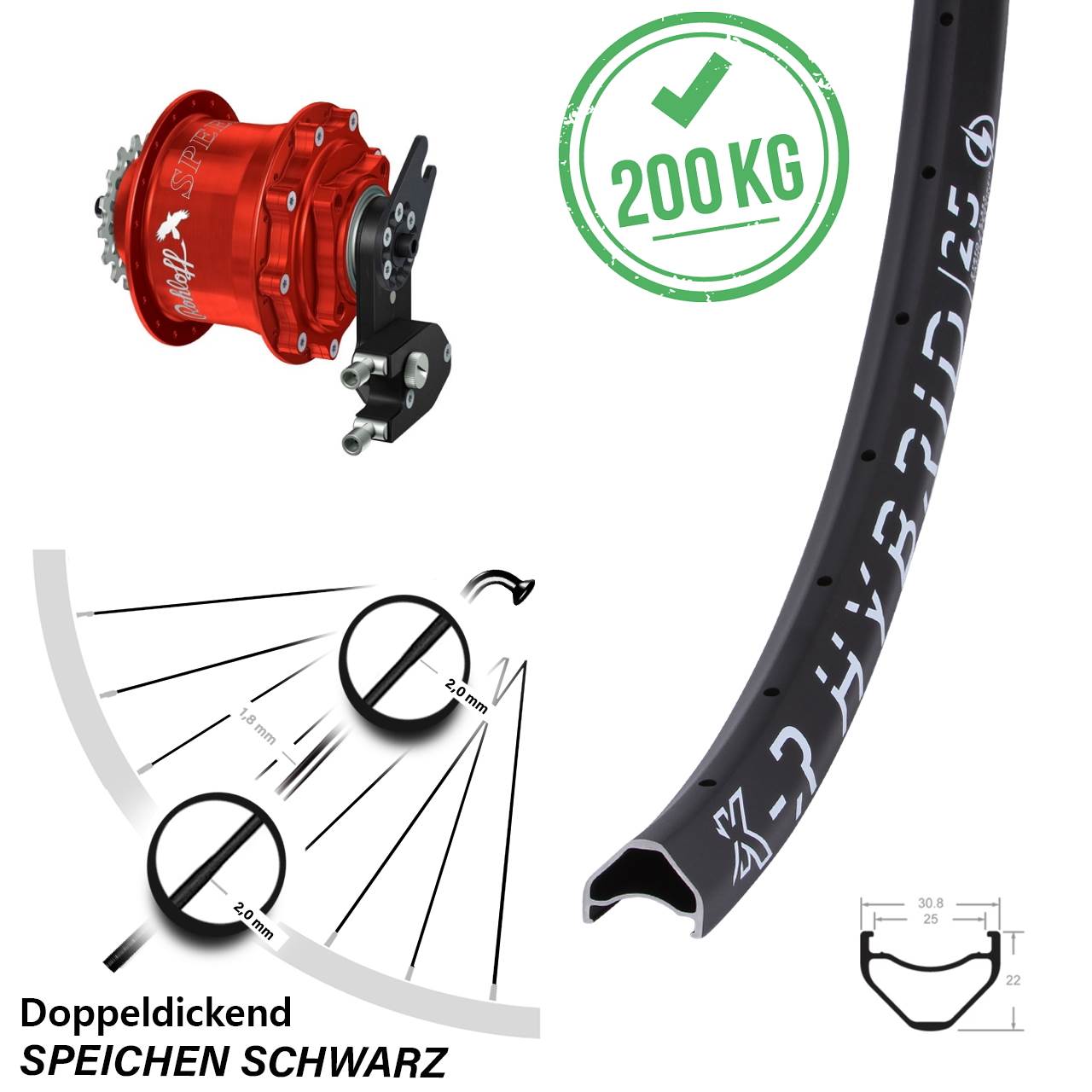 Disc Hinterrrad 29 Zoll KX-R Hybrid 25 Rohloff Speedhub CC DB OEM2 Tandem rot