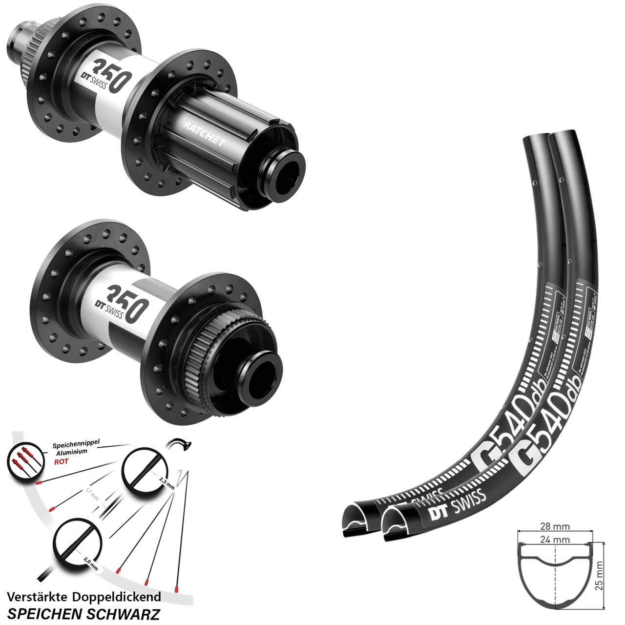 G 540 DT Swiss 350 28-29 Zoll Laufradsatz Centerlock 12x100/142 11-12 fach HG