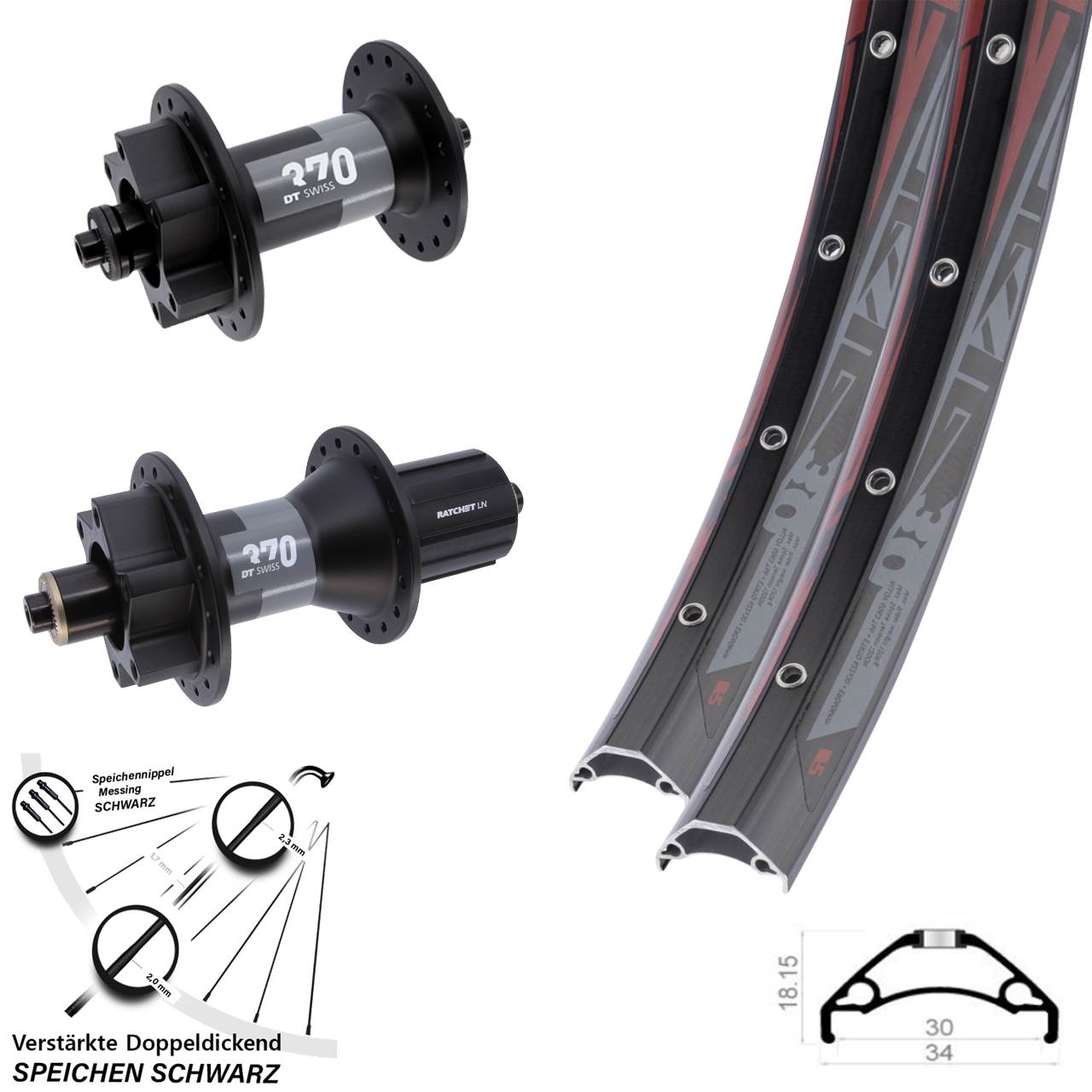 Disc Laufrad-Satz 29 Zoll Rodi TRYP 30 DT Swiss 370 8-11 fach für Schnellspanner