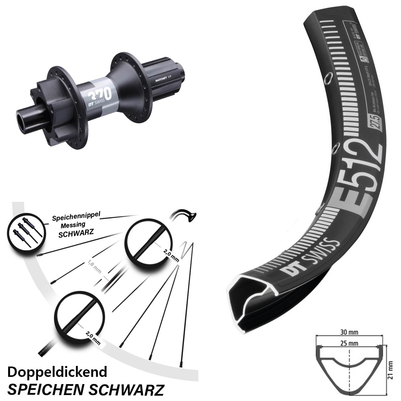 29 Zoll Hinterrad DT Swiss E 512 mit 370 Boost Nabe DBIS 11-fach