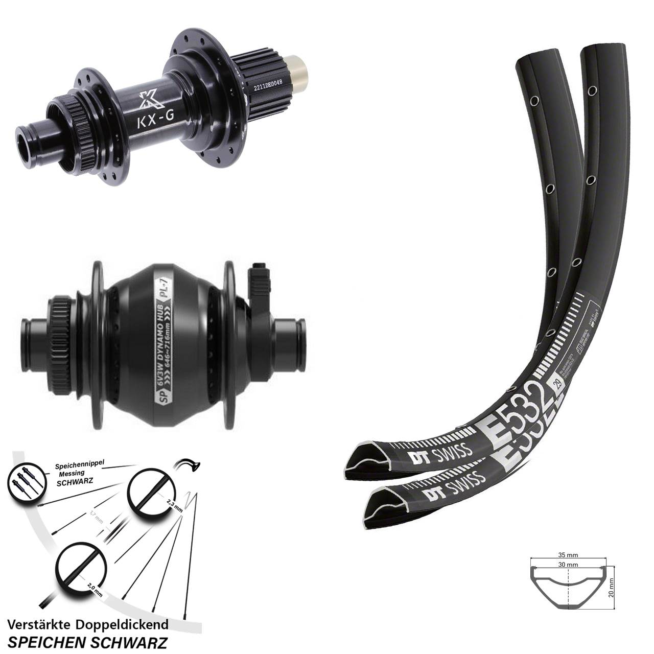 27,5 Zoll DT Swiss E532 KX-G Steckachse SP PL-7 Laufradsatz Disc 12x100/142 Micro Spline