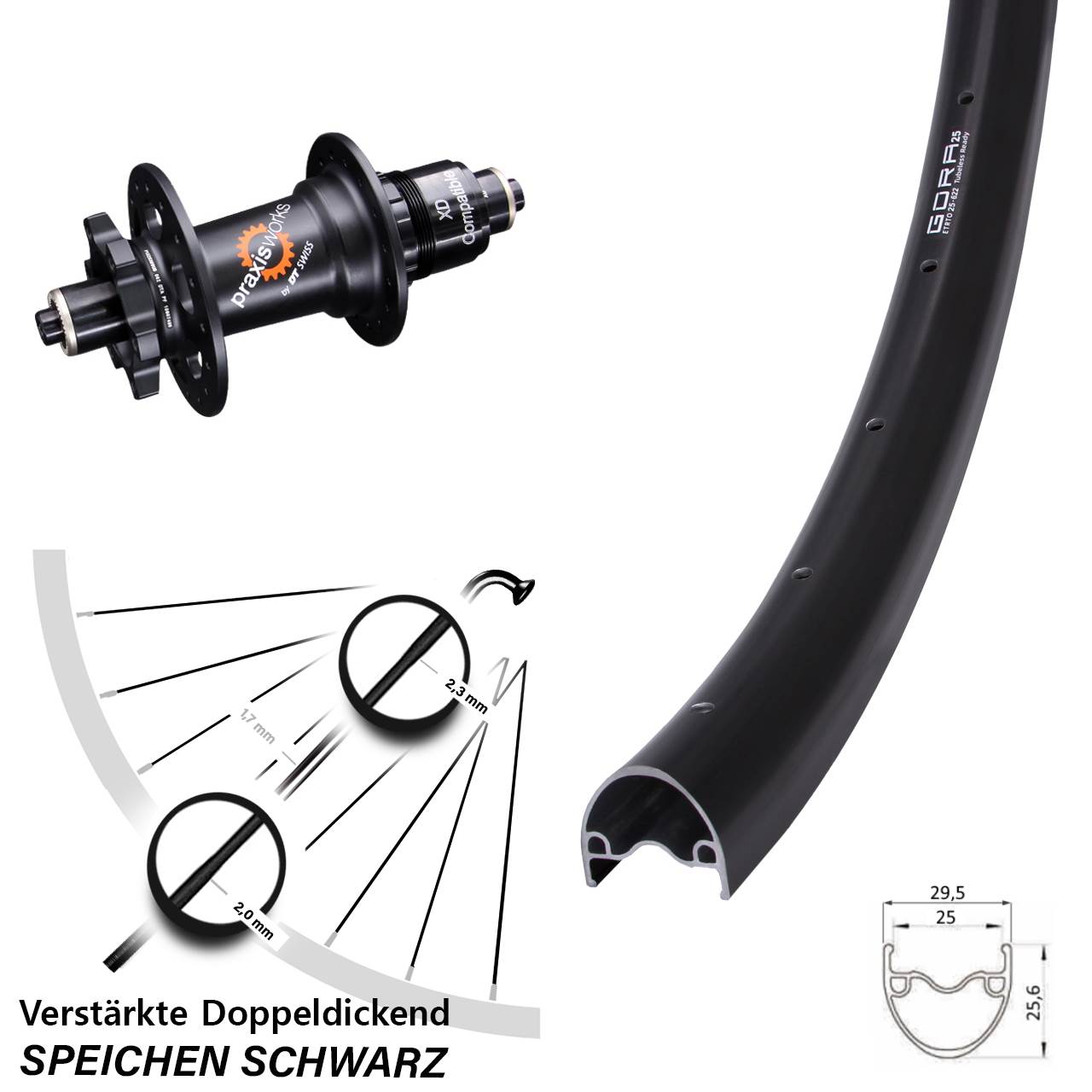 6-Loch Hinterrad für Schnellspanner 28-29 Zoll Gora 25 DT Swiss 350 XD 11-12 fach