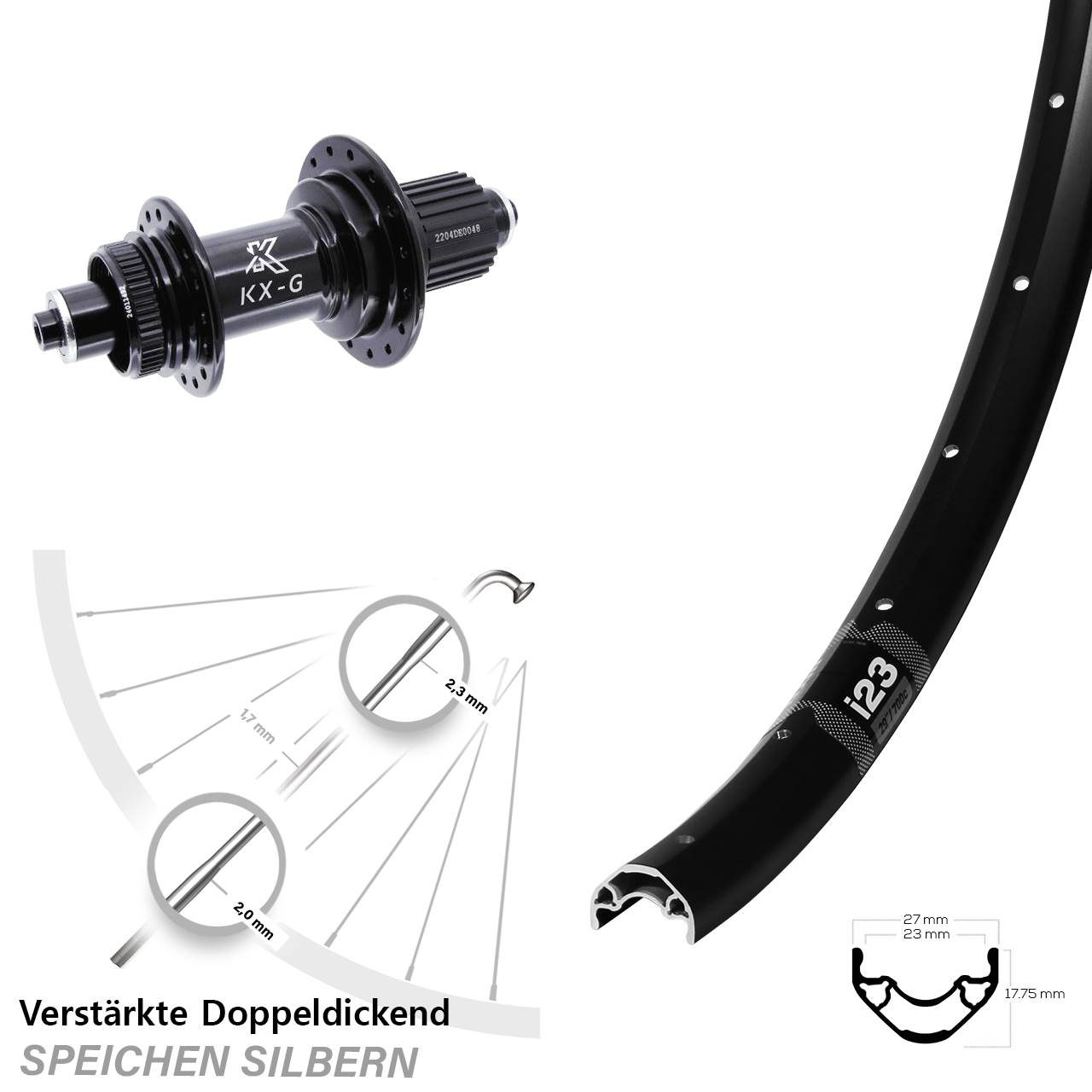 Disc Hinterrad 28 Zoll WTB i23 ST KX-GS Heavy Duty Shimano Micro Spline für Schnellspanner