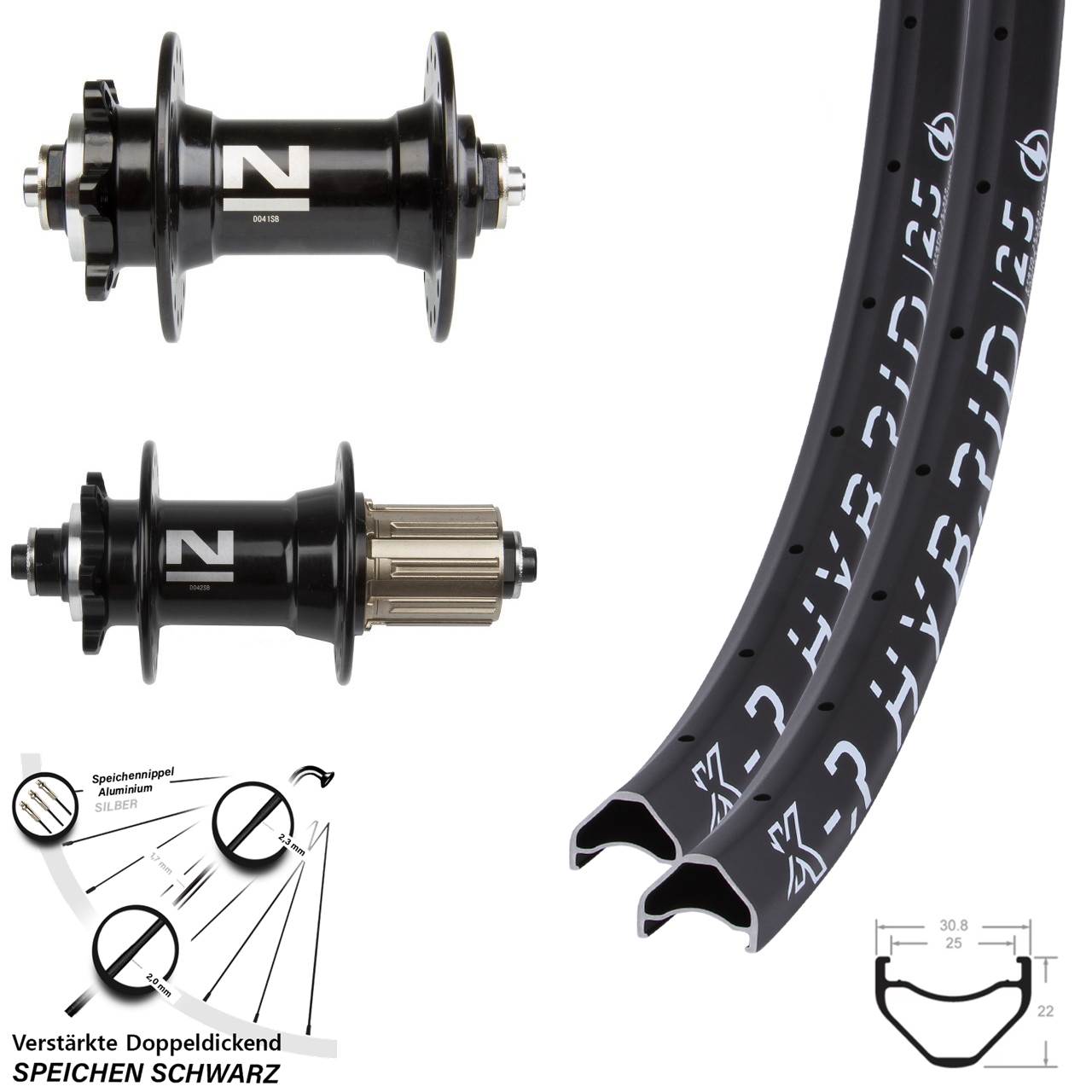 verstärkter 26 Zoll Laufradsatz KX-R Hybrid 25 Novatec Schnellspanner 100x135 mm Disc