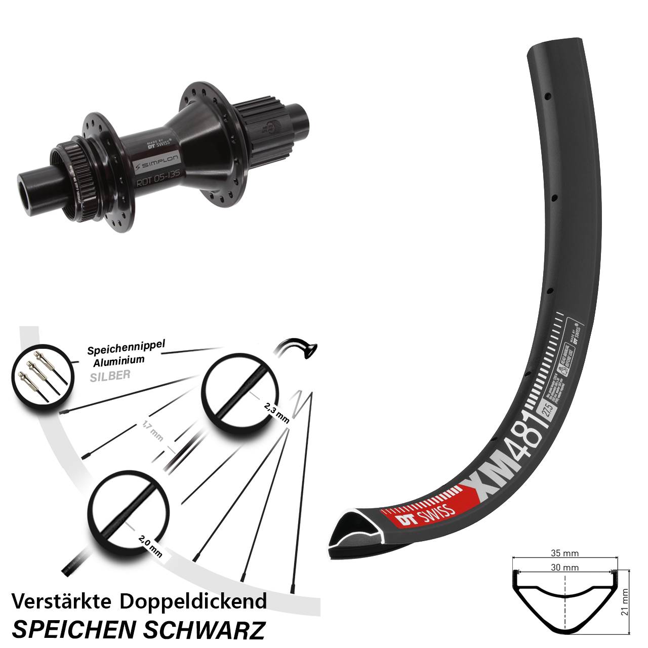 Disc Hinterrad 12x142 27,5 Zoll DT Swiss XM 481 DT Swiss 370 Hybrid Micro Spline