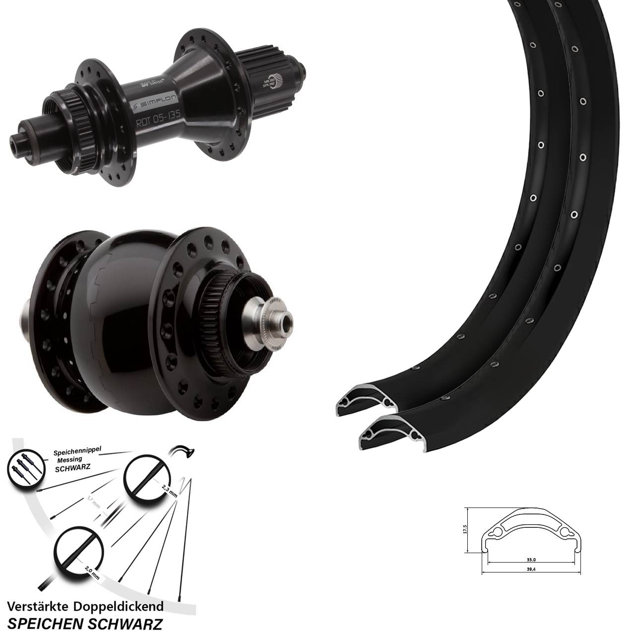 29 Zoll Ryde Disc 35 DT Swiss 370 Hybrid SON 28 Laufradsatz Micro Spline