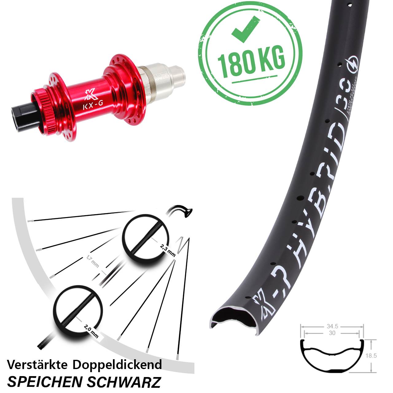 Hinterrad Centerlock 12x142 29 Zoll KX-GR Hybrid 30 rot SRAM XDR