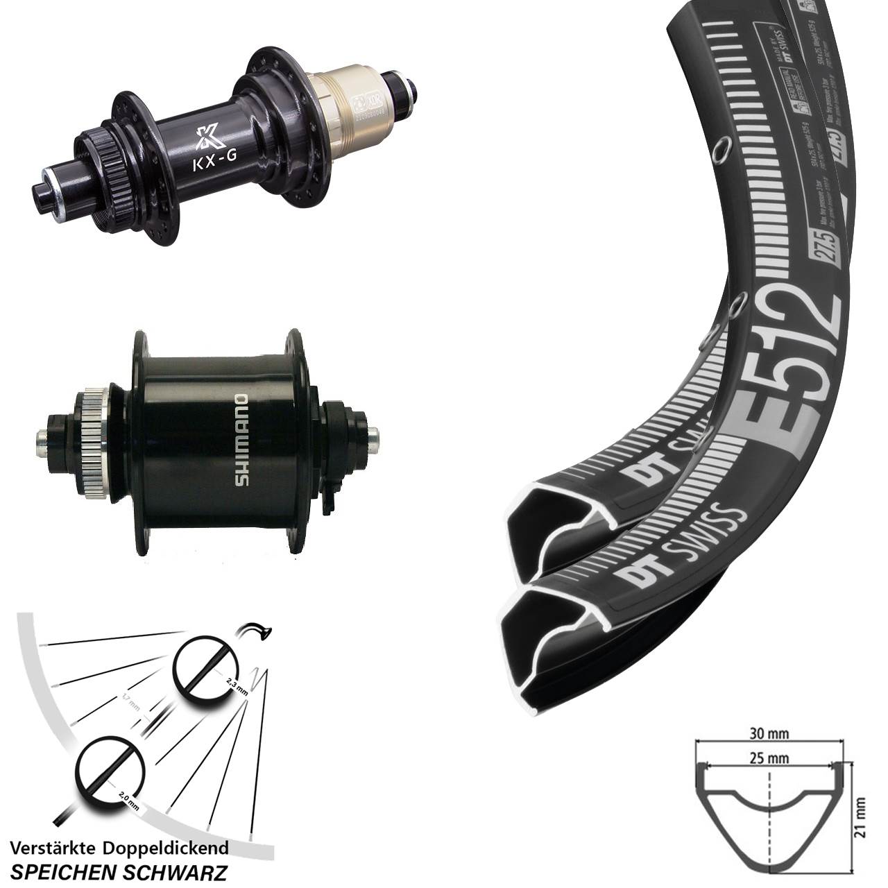 Disc Laufradsatz 29 Zoll DT Swiss E512 KX-G Shimano DH-UR700-3D XDR für Schnellspanner